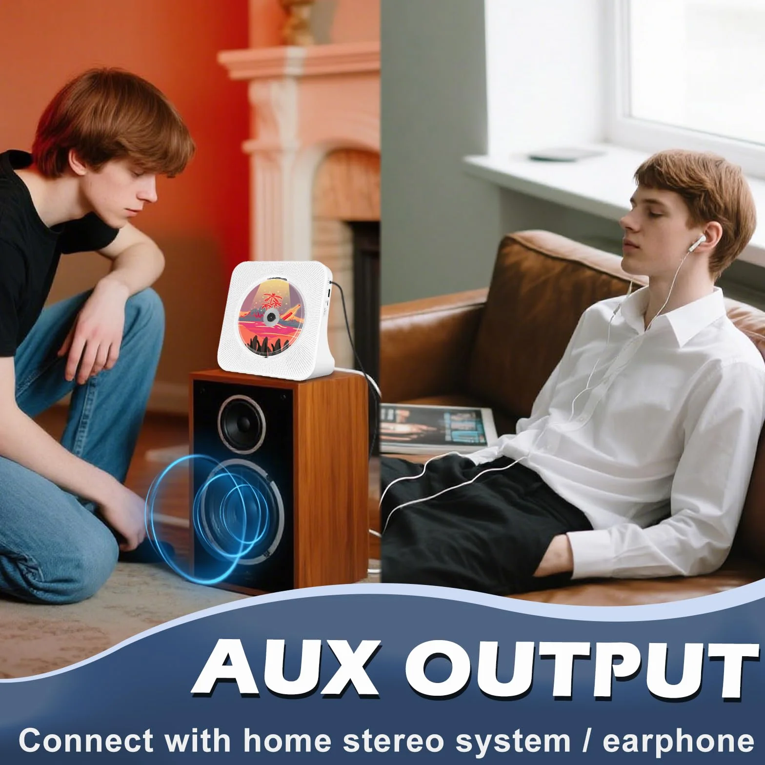 Biurkowy odtwarzacz CD z Bluetooth 5.0, przenośny odtwarzacz muzyki CD do domu, wbudowany głośnik HiFi, pilot zdalnego sterowania, radio FM, gniazdo słuchawkowe, wyłącznik czasowy, obsługa AUX/USB