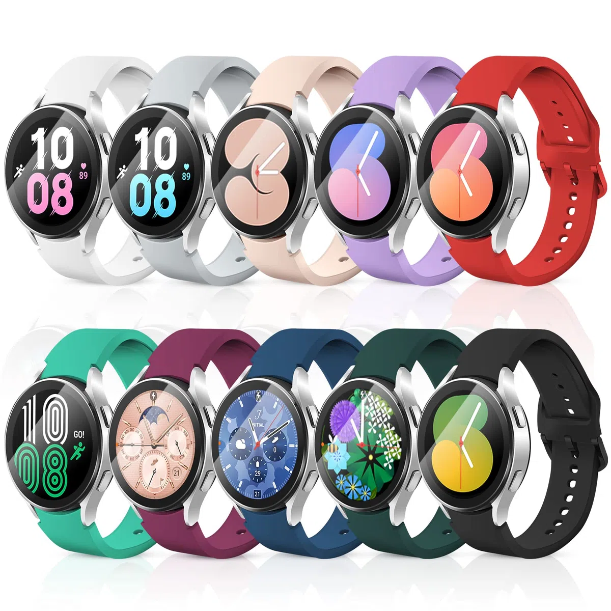 aceyoon 10 silikonowych bransoletek do Samsung Galaxy Watch 7, 6, 5, 4, 40 mm, 44 mm, FE 40 mm, 6 Classic 47 mm, 43 mm / 5 Pro 45 mm, 20 mm, miękki pasek sportowy dla kobiet i mężczyzn (S 140-180 mm)