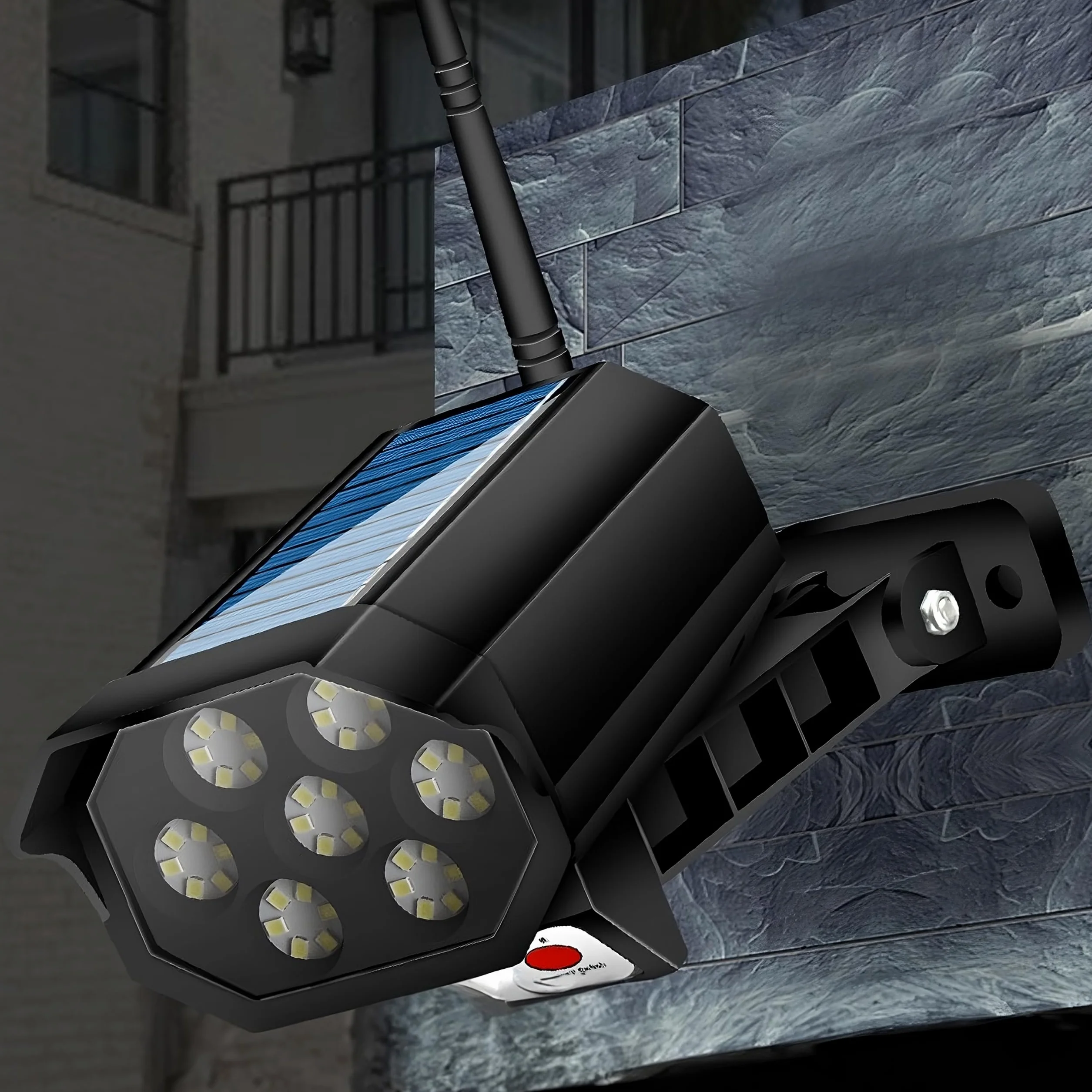 Retoo Atrapa Kamery z lampą LED, czujnikiem ruchu i zmierzchu, lampa solarna zewnętrzna 14.6x8.5x8.2 cm zasilana energią słoneczną, uchwyt na ścianie, czarna