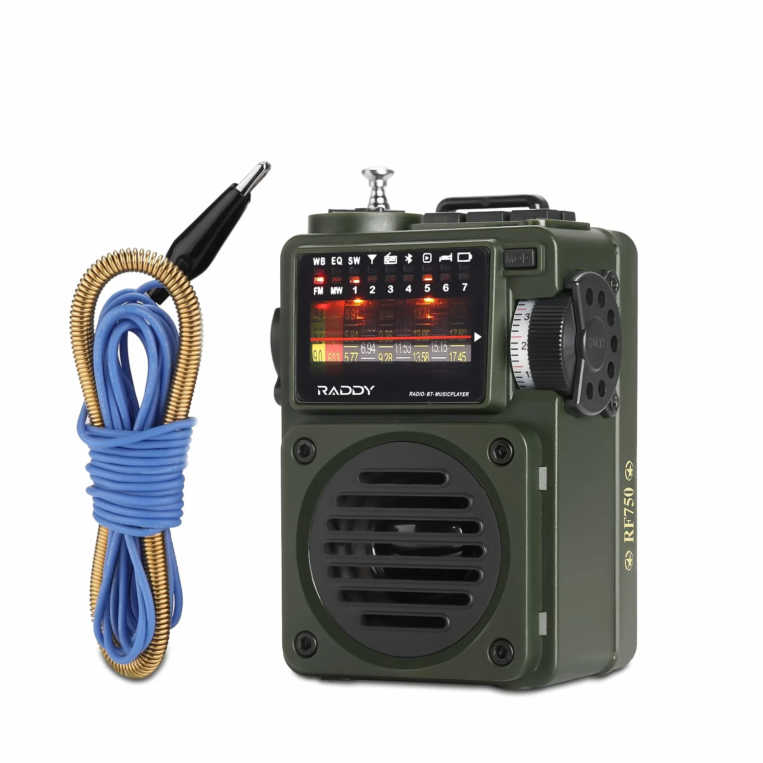 Raddy RF750 Przenośne Radio Krótkofalowe AM/UKW/SW, Cyfrowe Retro Z Ładowaniem, Zasilanie Bateryjne, BT, Odtwarzacz Muzyki Z Kart TF, 6 Trybów EQ, Antena Zewnętrzna