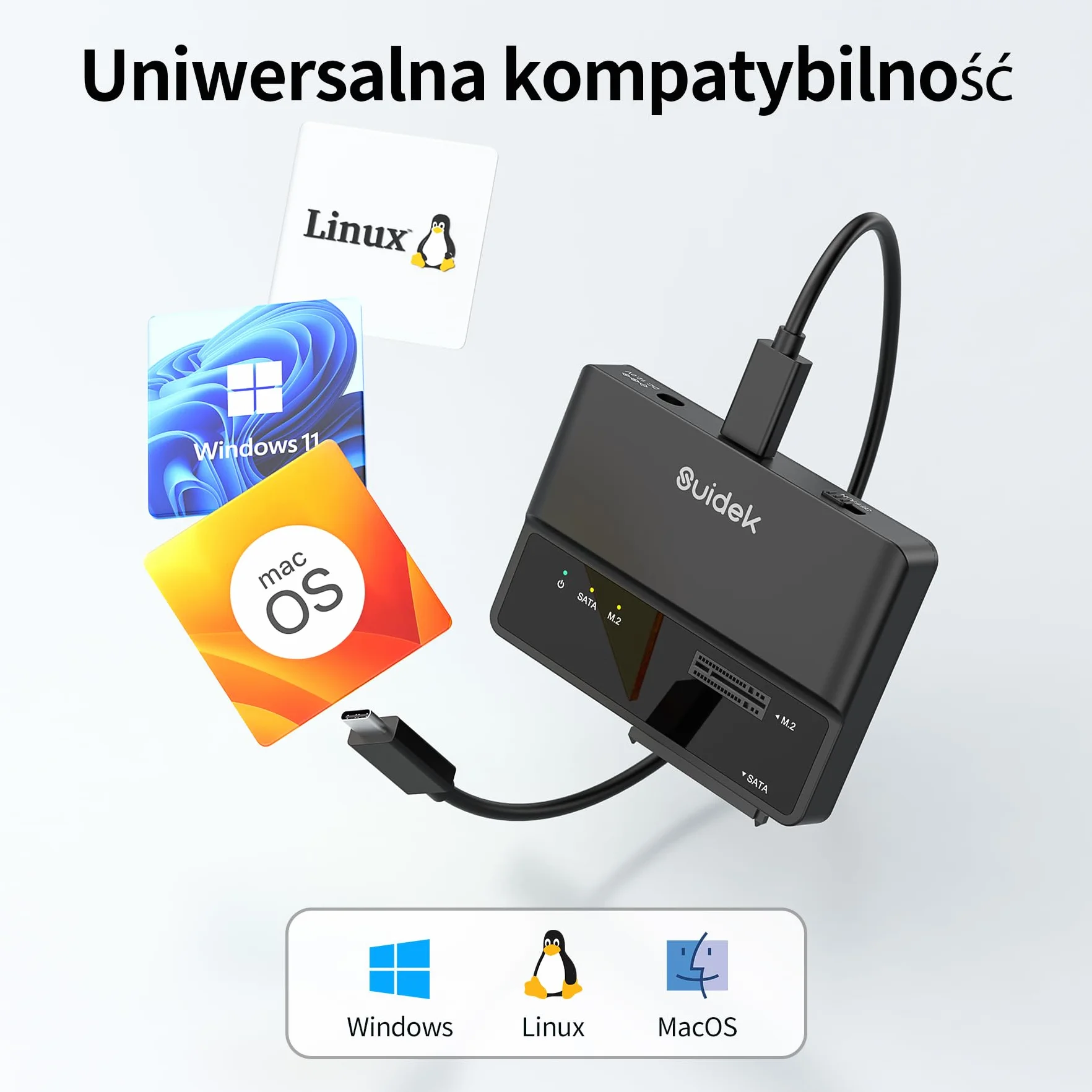 SUIDEK Adapter obudowy M.2 NVMe SSD, czytnik dysków twardych 10 Gbps, bezpłatny konwerter obudowy USB 3.2 z zewnętrznym adapterem PCIe NVMe obsługuje klawisze M.2 2, 2,5