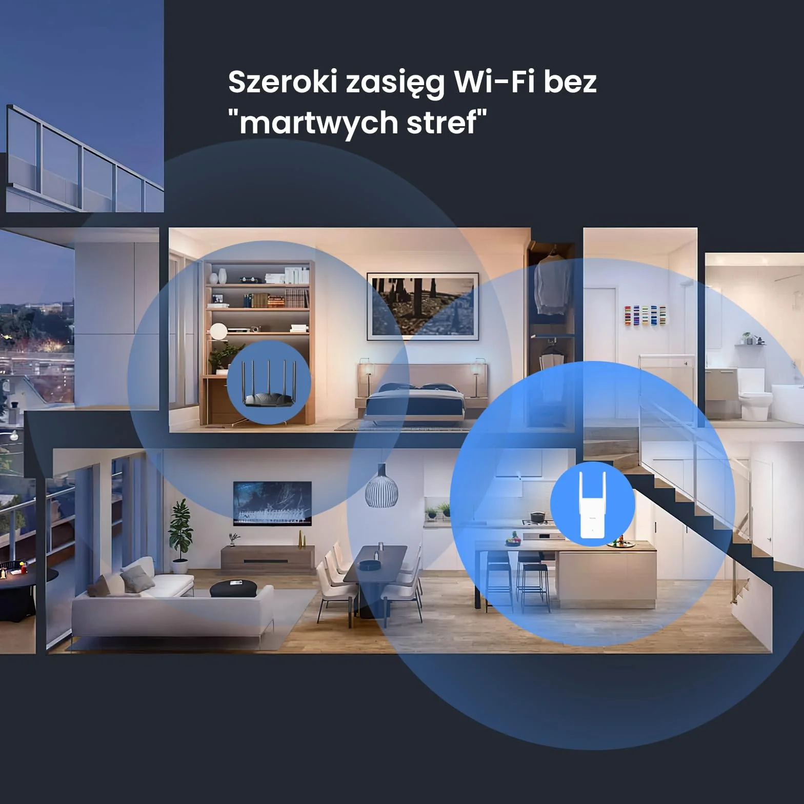 Tenda Wzmacniacz WiFi Repeater WiFi Extender WiFi A23 (AX1500 Dual Band 5GHz: 1201MBPS+2.4GHz:300Mbps) Anteny 2* 5dBi, port Gigabit, tryb AP, MU-MIMO, WPA3, IPv6, LED, kompatybilny ze wszystkimi routerami