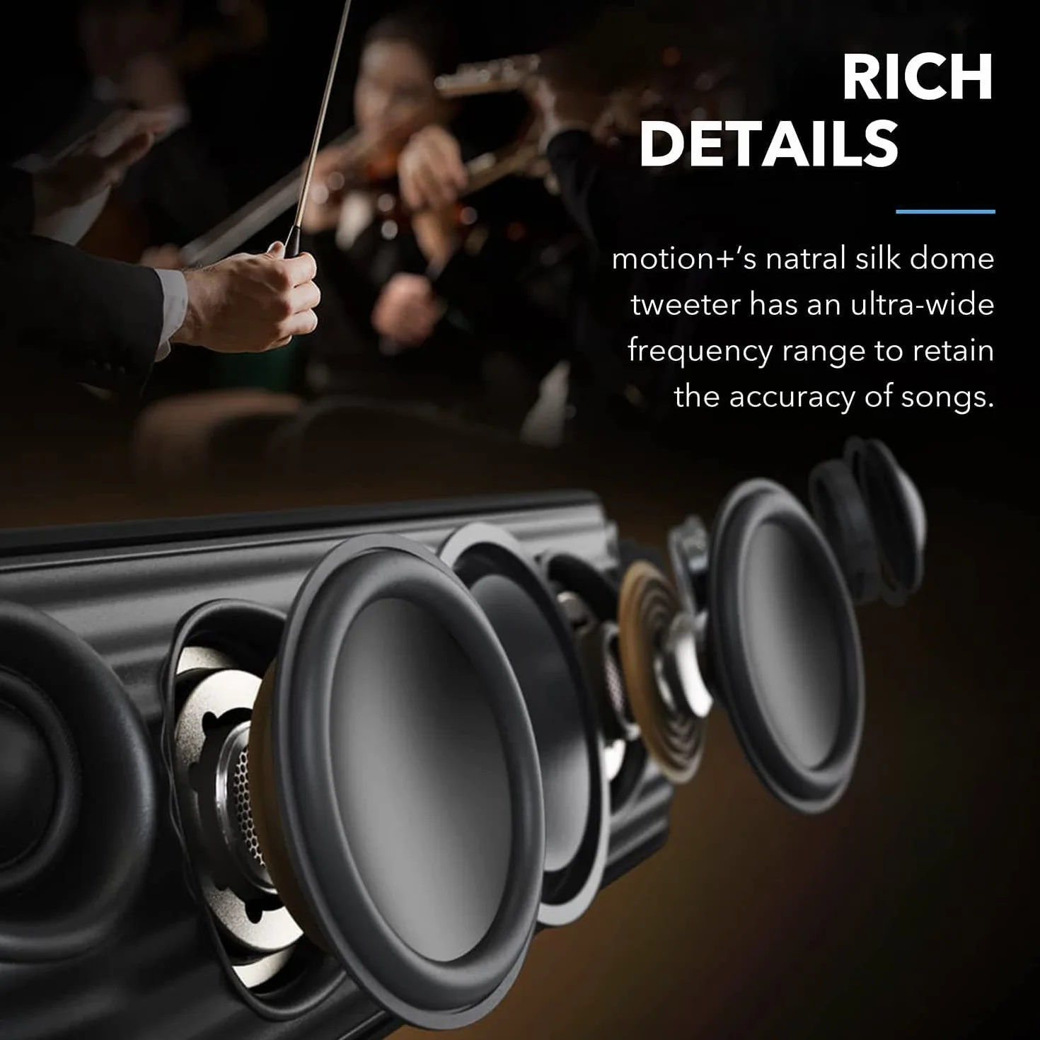 Soundcore Motion+ bezprzewodowy głośnik Bluetooth wysokiej jakości 30 W(odnowiona), rozszerzony bas i wysokie tony, z aplikacją, możliwość dostosowania EQ, 12-godzinny czas odtwarzania