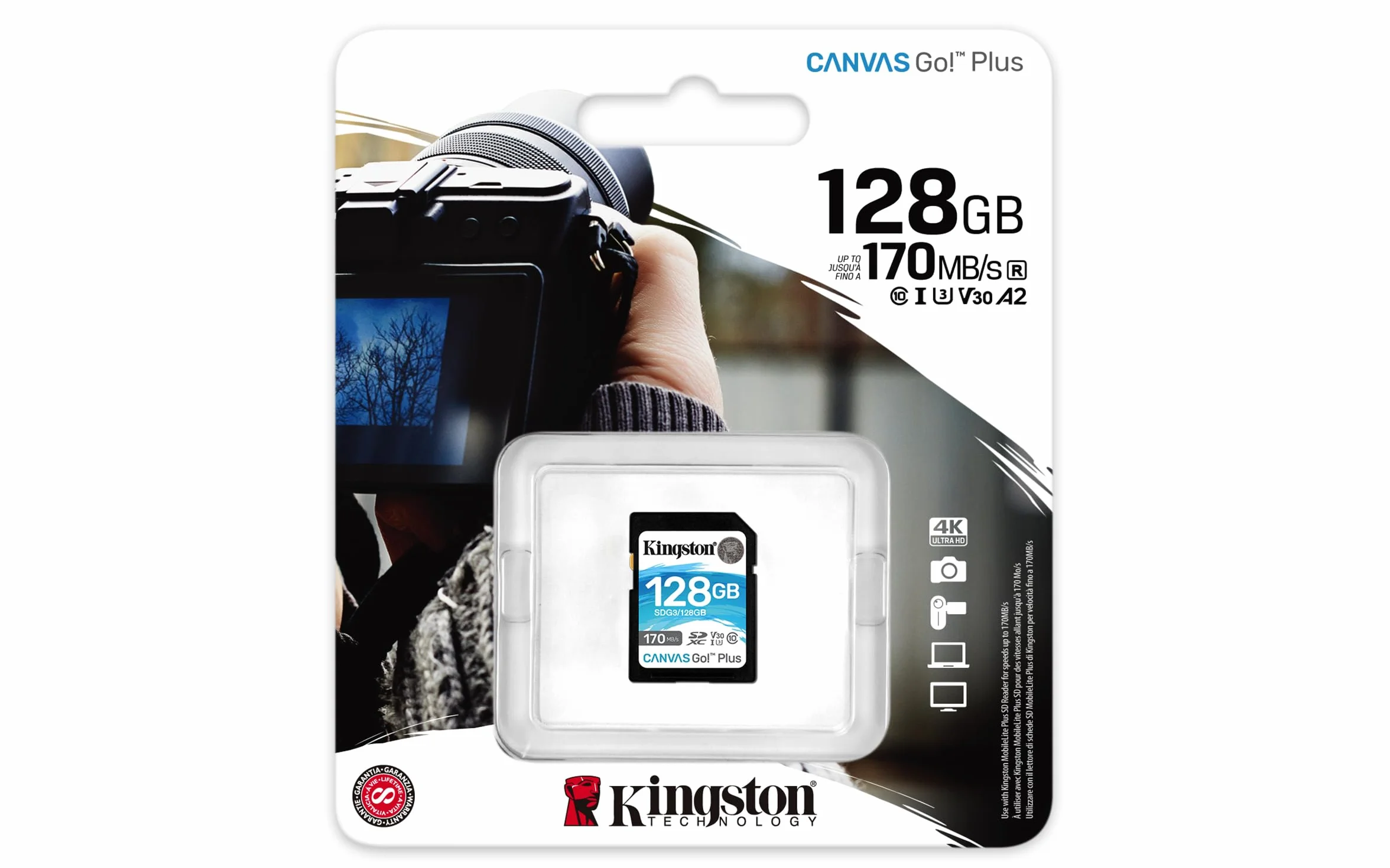 Kingston Sdxc Canvas Go Plus SDG3/128GB Karta Sd, 128GB