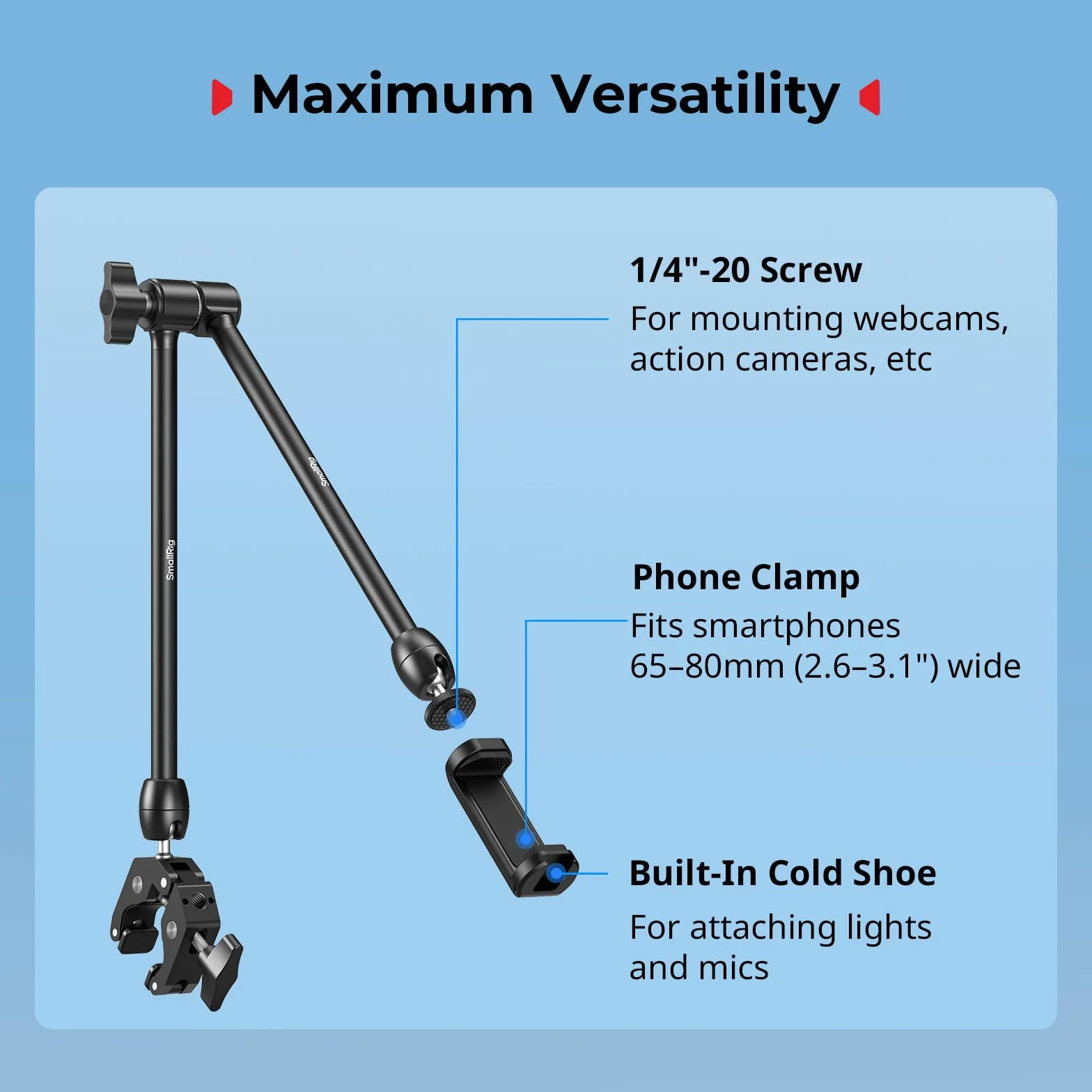 SMALLRIG 21,7" Magic Arm z Super Clamp, Uchwyt na Telefon, Elastyczny Uchwyt na Biurko ze Śrubą 1/4", do Kamery Sportowej, Lampy Wideo -5624