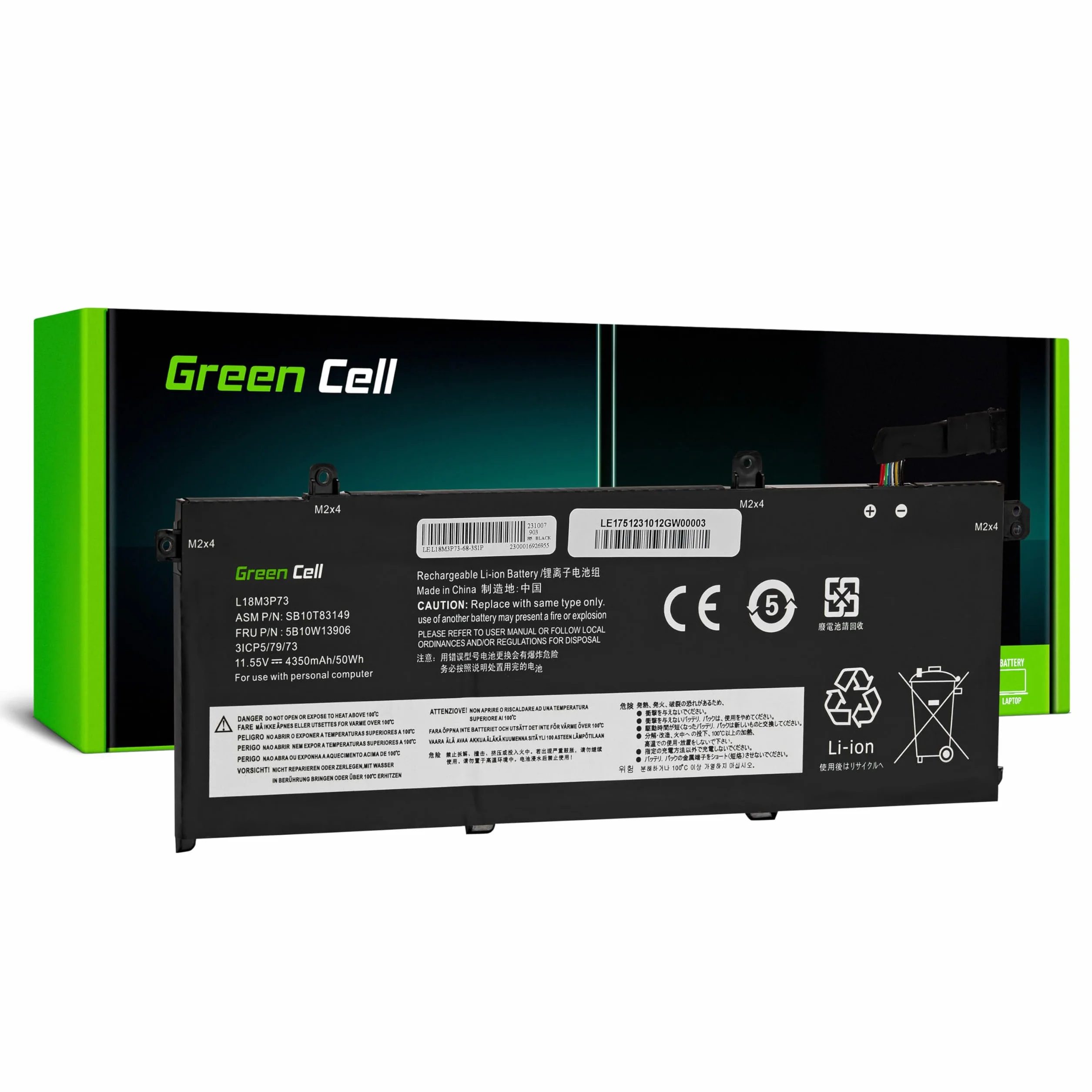 Green Cell L18C3P71 L18C3P72 L18L3P73 L18M3P73 L18M3P74 bateria do laptopa Lenovo ThinkPad T490, T495, P43s, P14s, T14 Gen 1 Gen 2 (4350 mAh 11,55 V, czarna)