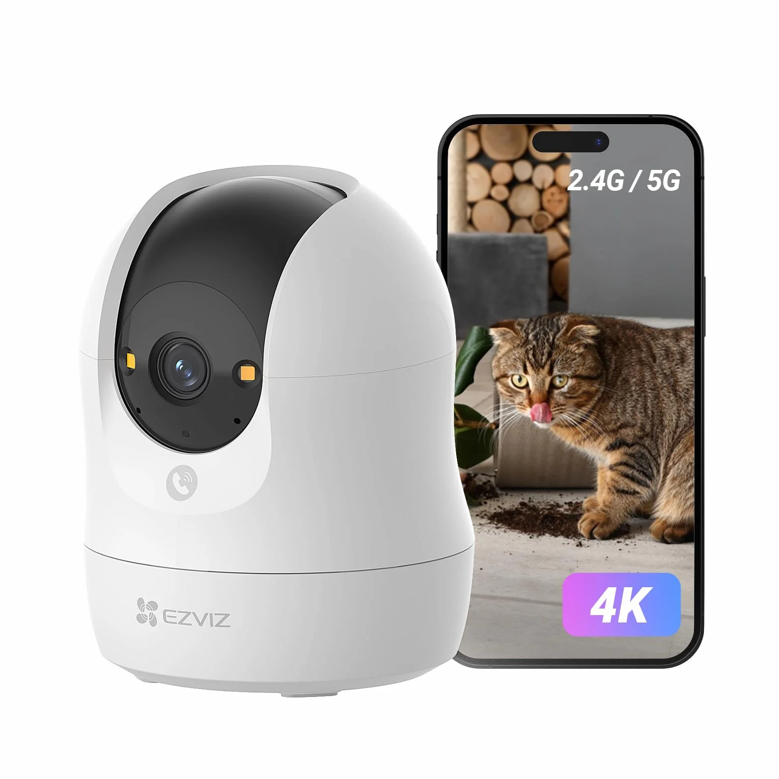 EZVIZ Kamera monitorująca 4K 360 °, kamera IP Wykrywanie ludzi/zwierząt domowych/hałasu, automatyczne śledzenie zoomu, kolorowy noktowizor, dwukierunkowy dźwięk, Wi-Fi 2.4/5GHz, C6N G1