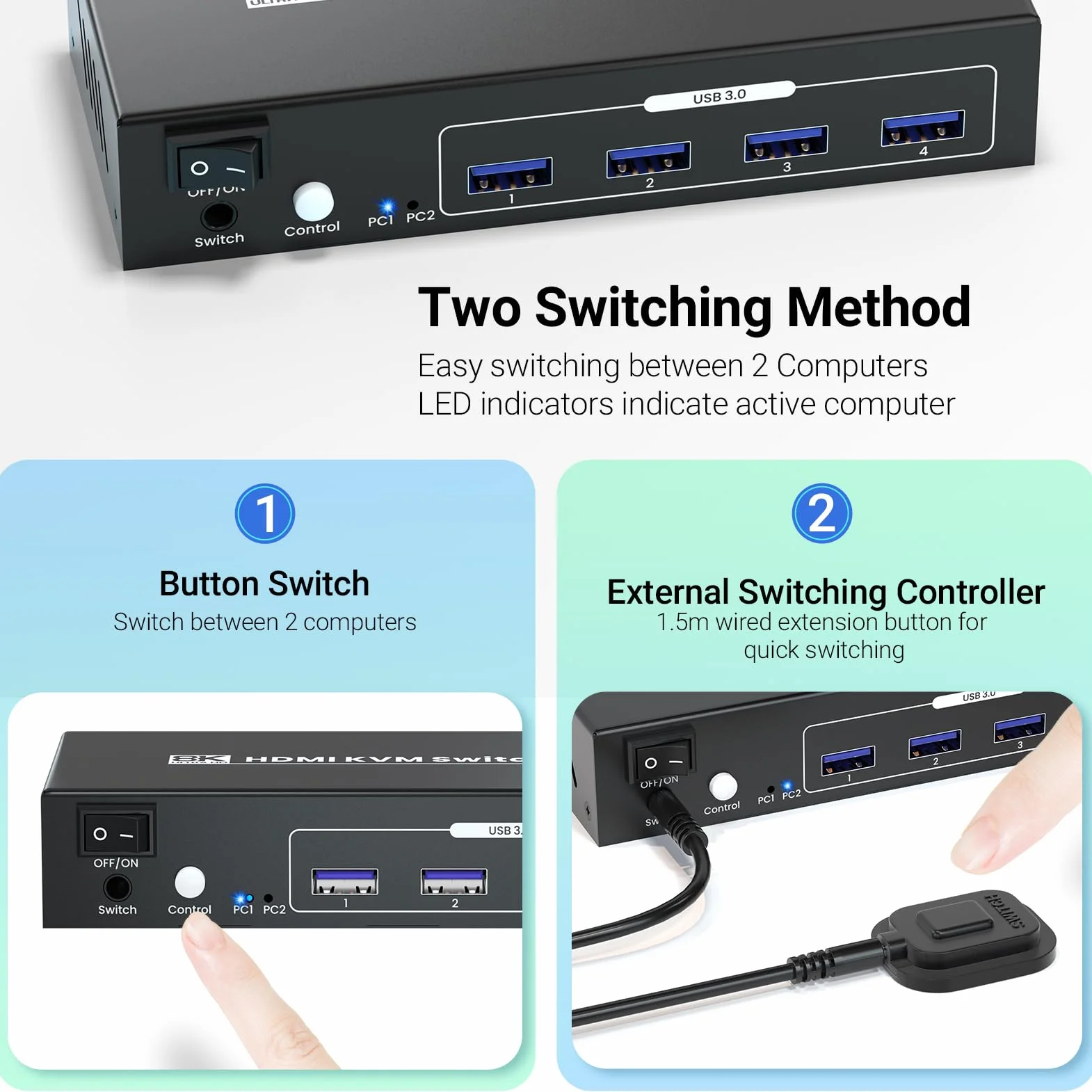 8K60Hz 4K120Hz HDMI KVM Switch 2 monitory, 2 komputery, USB 3.0, podwójny monitor HDMI KVM, przełącznik do 2 komputerów do dzielenia się klawiaturą, myszą i 2 monitorami