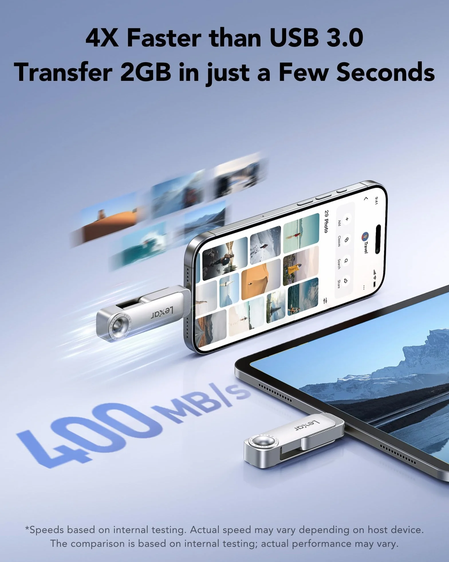 Lexar D50E 256 GB USB 3.2 Gen 1 Dual Drive - podwójny dysk USB-C i USB-A Portable SSD, do 400 MB/s, kompatybilny z iPhone serii 15/16/17, urządzeniami z systemem Android, tabletami, iPadami, PC i Mac