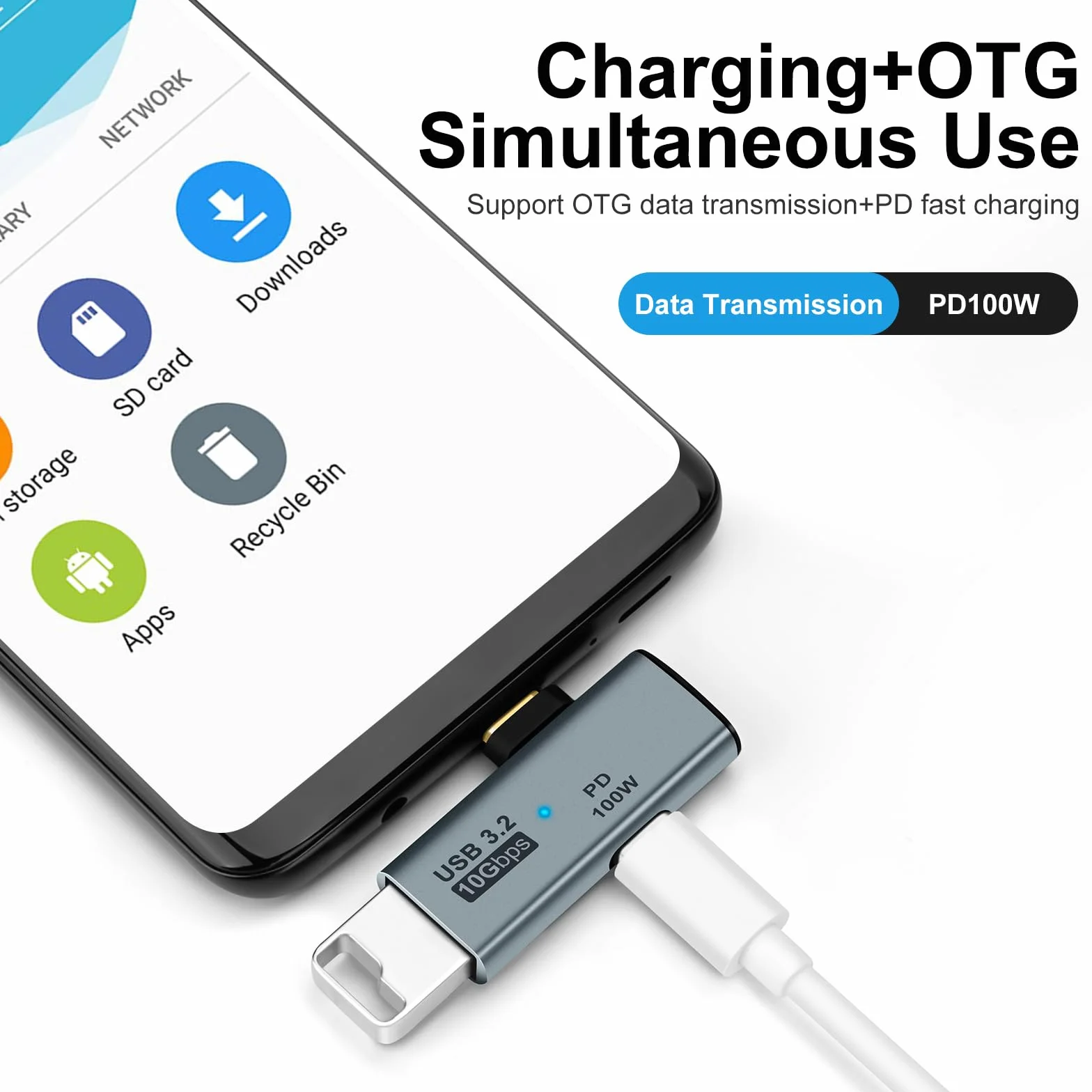 Adapter USB C OTG, typ C 100 W PD Ładowanie i ładowarka rozdzielająca USB 3.0, kompatybilna z iPhone 15 Pro Max, Google TV, Chromecast 2020, MacBook, Samsung Galaxy S22/S23