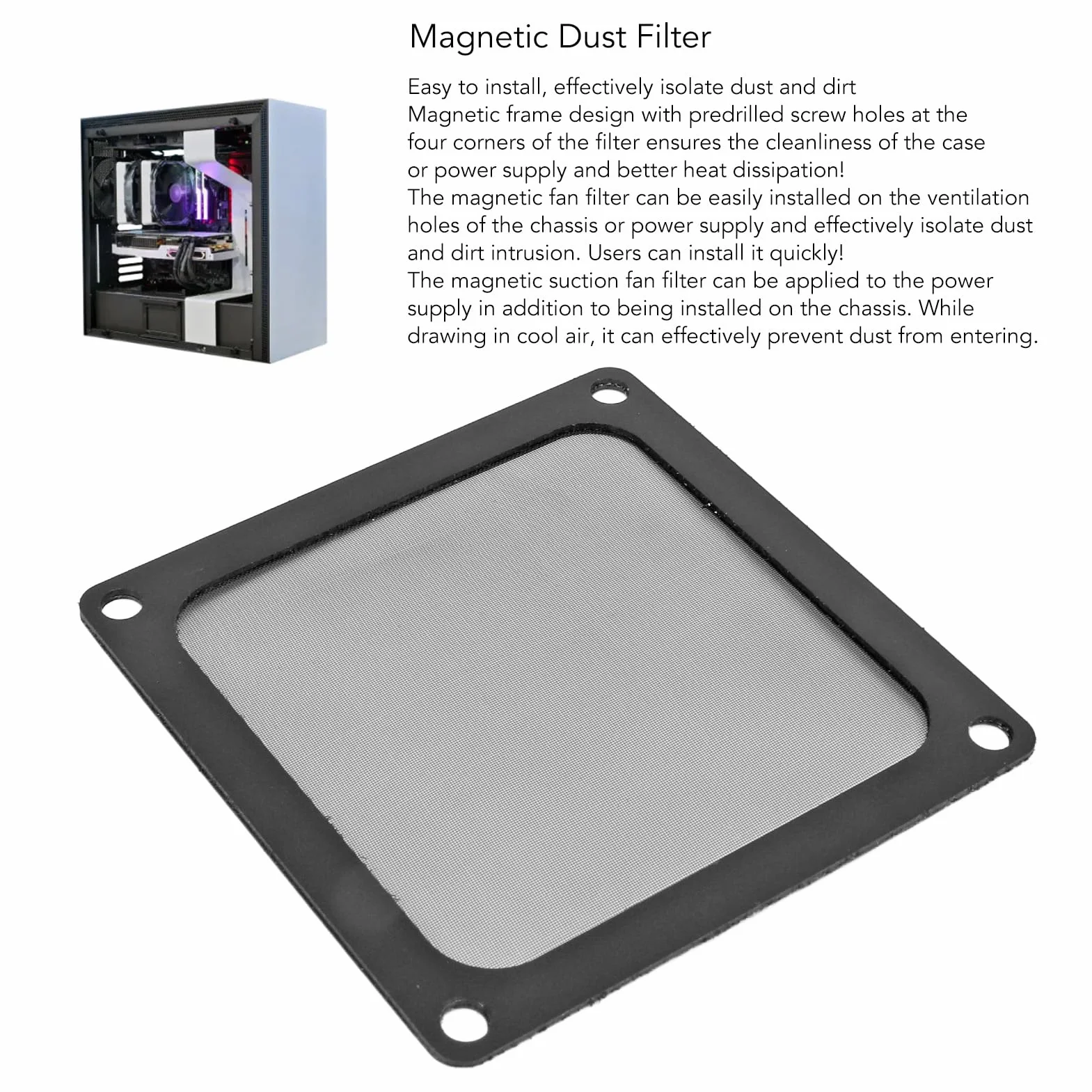 5 Sztuk 80mm X 80mm Wentylator do Obudowy Komputera Filtr Przeciwpyłowy PC Osłona Siatkowa Filtra Grille z ramką magnetyczną, Kolor Czarny