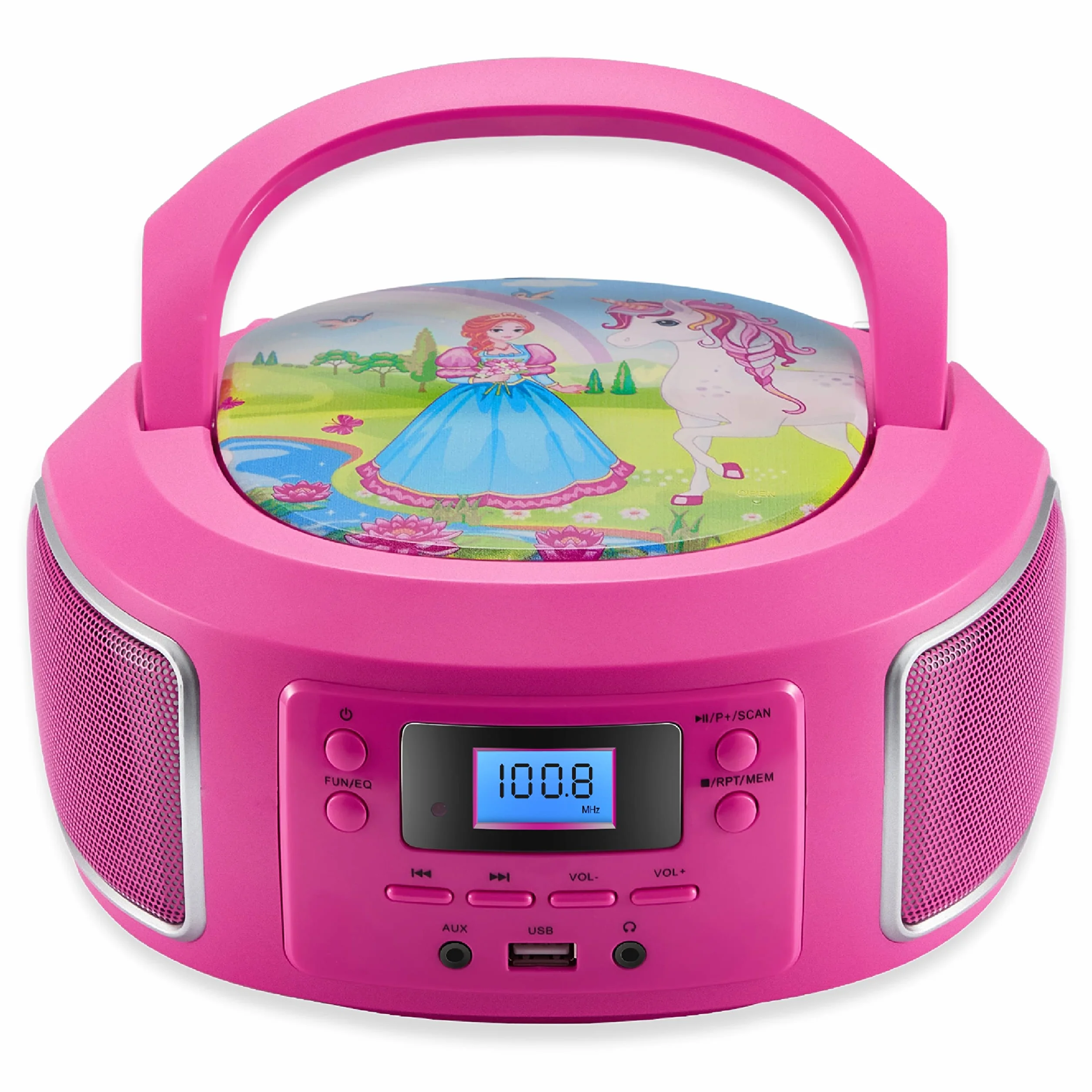 Przenośny Boombox z radiem FM, AUX-in, CD/CD-R, USB, złącze słuchawkowe - kompaktowy zestaw stereo dla dzieci