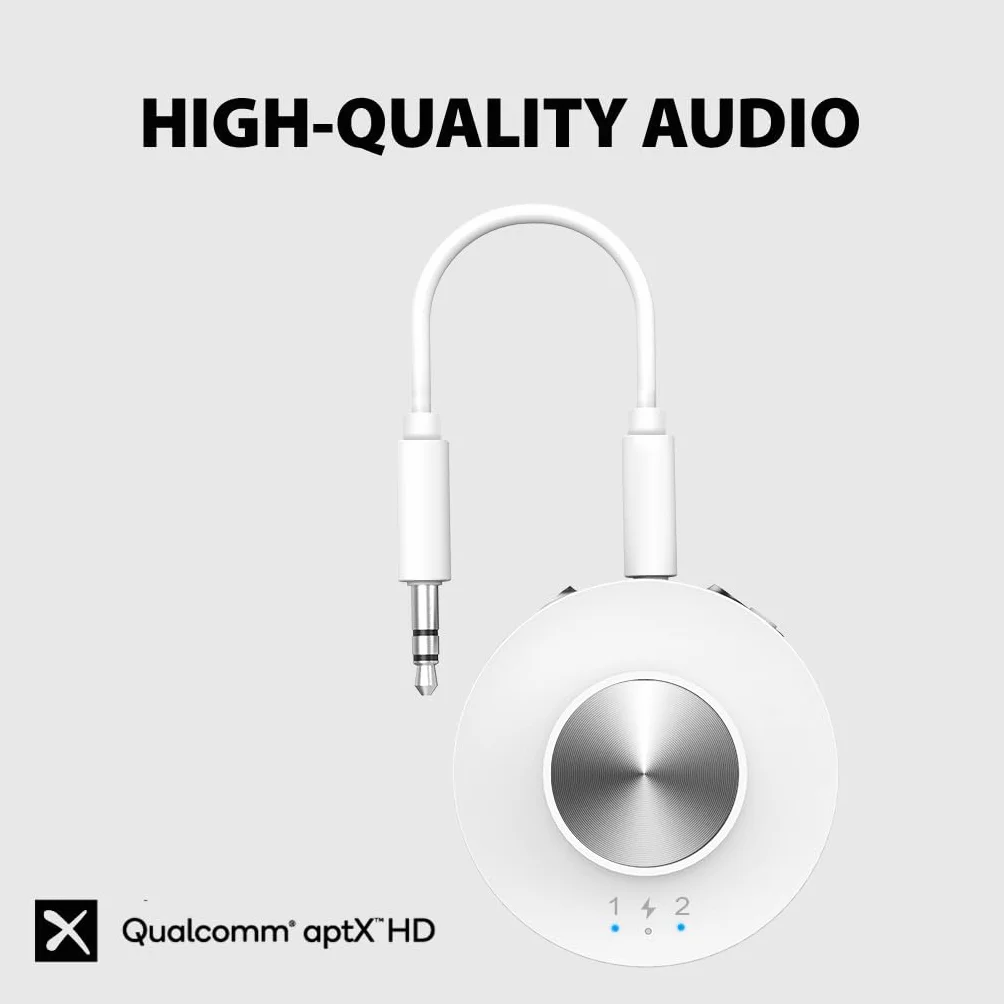 Avantree SoundJet R2 adapter Bluetooth 5.3 do samolotu i komputera, obsługa słuchawek Airpods (Pro) i Bluetooth, aptX Adaptacyjne i niskie opóźnienia, bezprzewodowy nadajnik audio do lotu