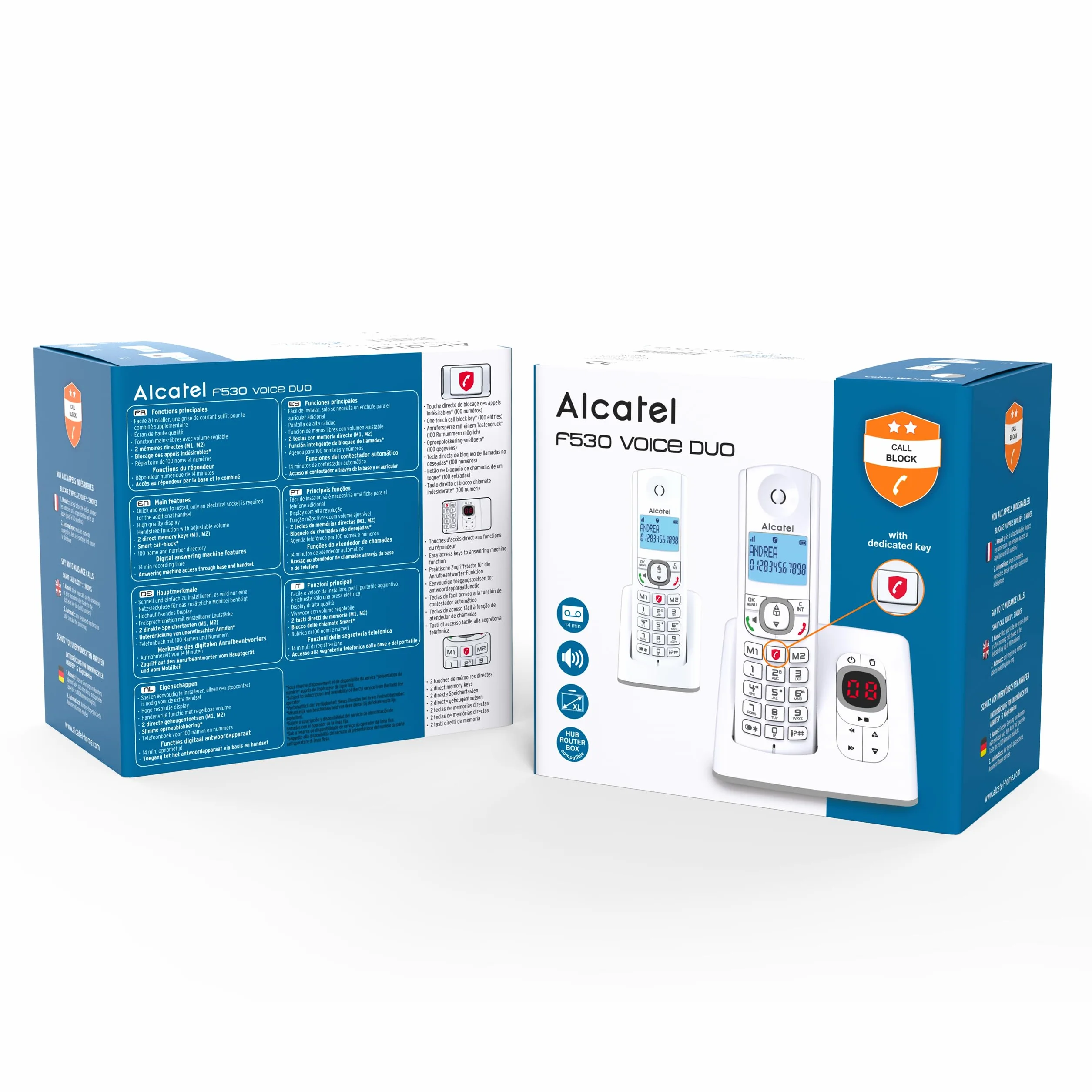 Alcatel F530 Voice Duo telefon bezprzewodowy z sekretarką 2 słuchawki blokowanie połączeń głośnomówiący biały/szary