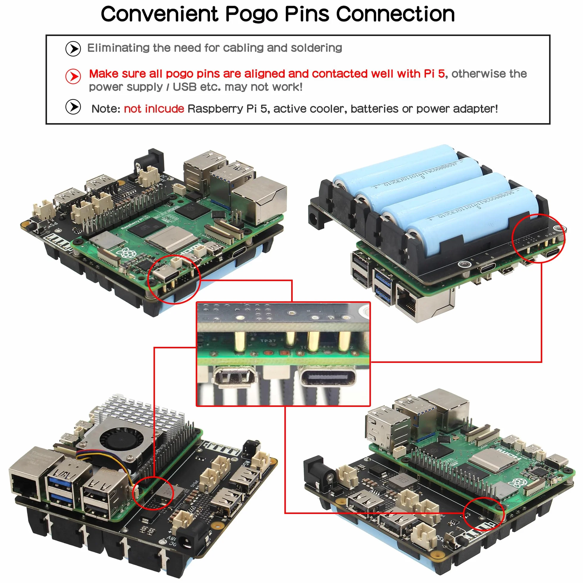 Geekworm Raspberry Pi 5 UPS (X1202), 4-Cell 18650 UPS (Max 5.1V 5A Output) with Wide 6-18V Input | Auto Power On | Safe Shutdown | Power Loss Detection