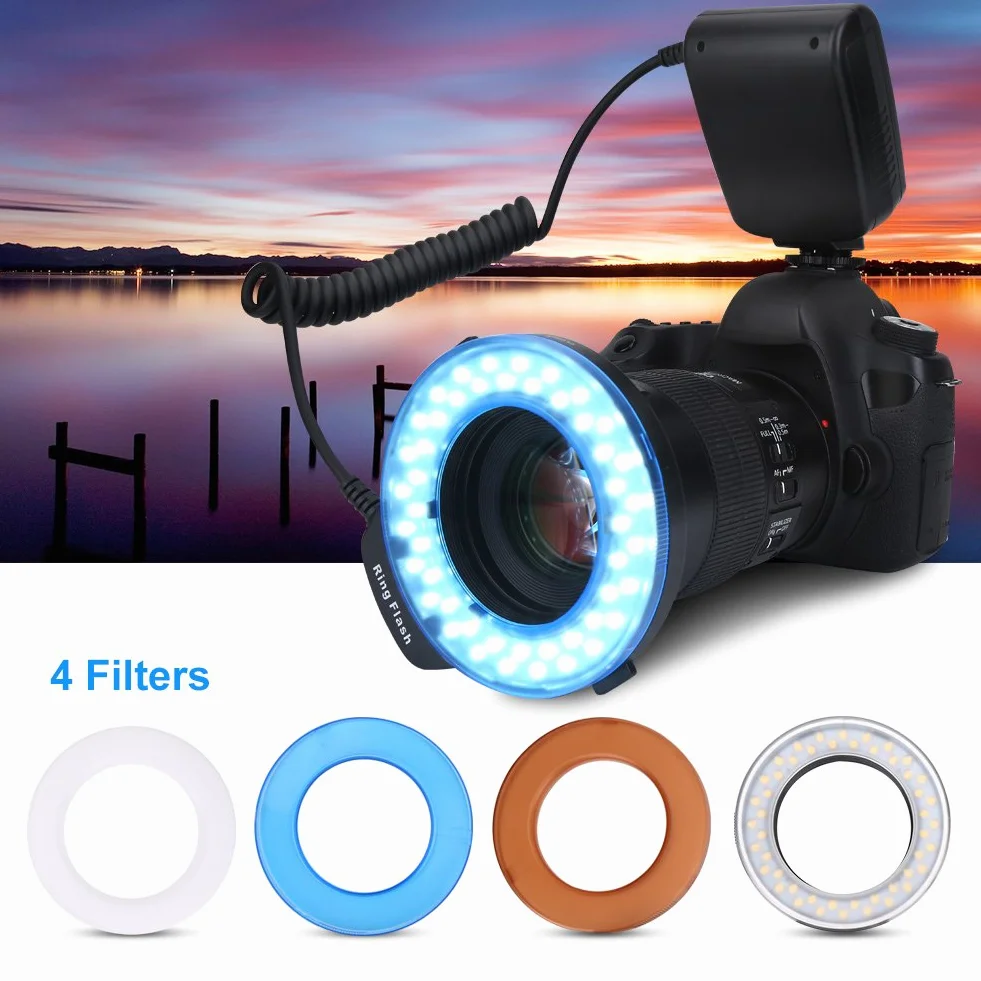 Tangxi Światło pierścieniowe LED, lampy studyjne, zestaw oświetlenia kamery z 4 filtrami i 8 adapterami pierścieniowymi do Canon, do do Pentax dla