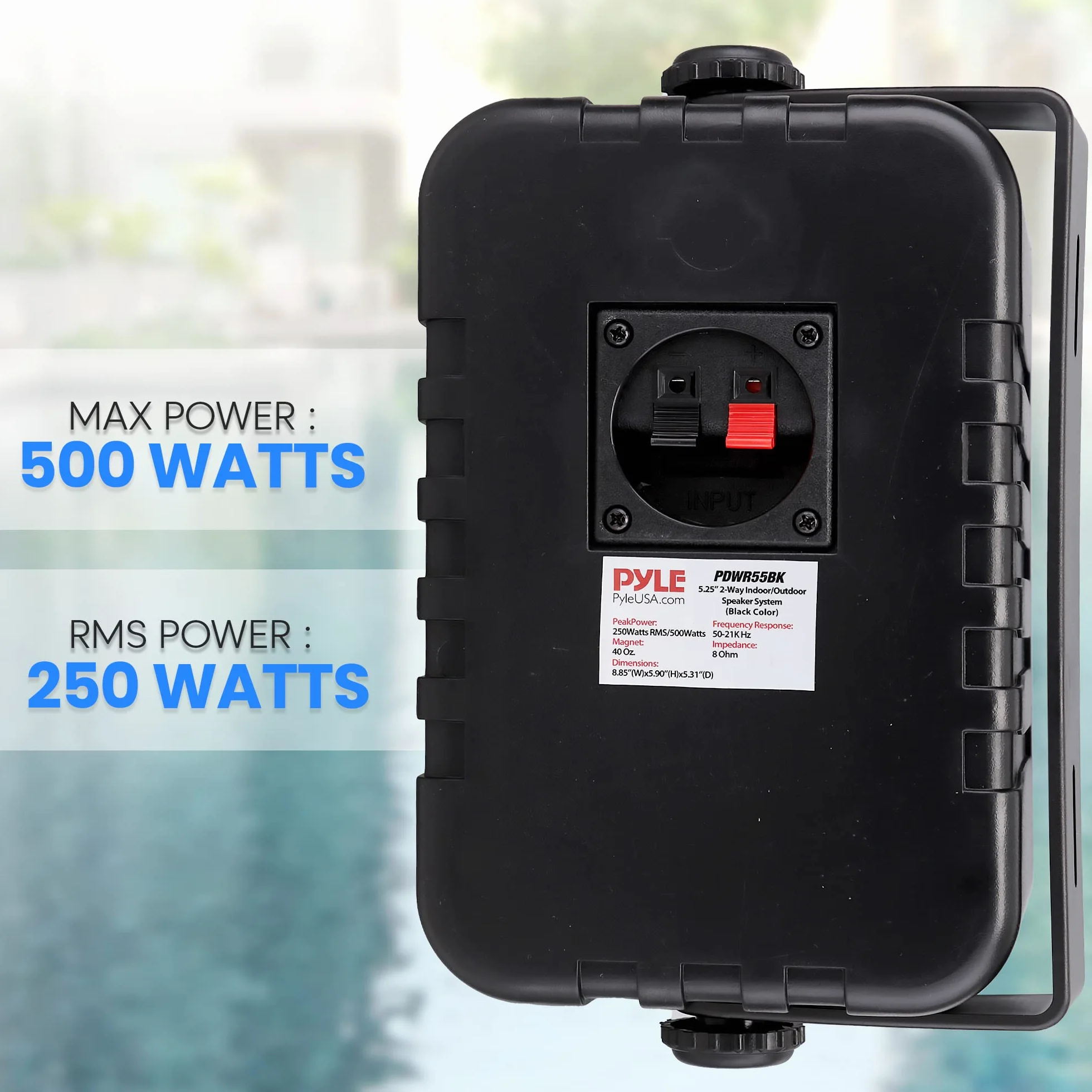 Pyle Indoor Outdoor Speakers Pair - 500 Watt Dual Waterproof 5.25” 2-Way Full Range Speaker System w/ 1/2” High Compliance Polymer Tweeter - In-Home, Boat, Marine, Deck, Patio, Poolside (Black)