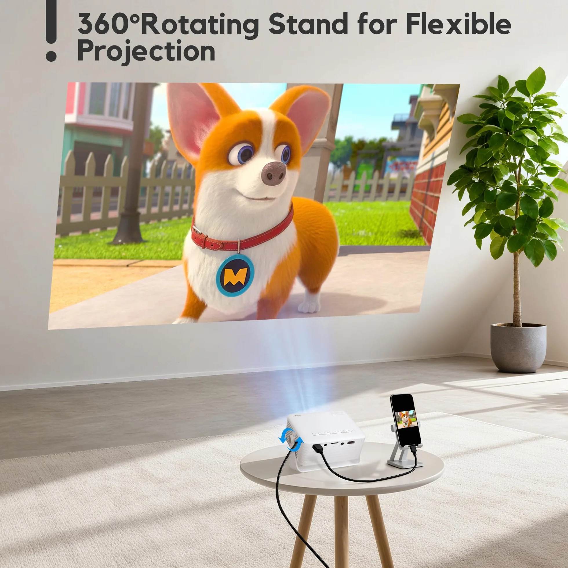 Mini Projector, AKIYO Portable Movie Projector for Outdoor, Support 1080P, ±15° Keystone, Max 120" Screen, for Kids, Young, Gift, Compatible with Smartphone, Computer, TV Stick, U Disk, Speaker