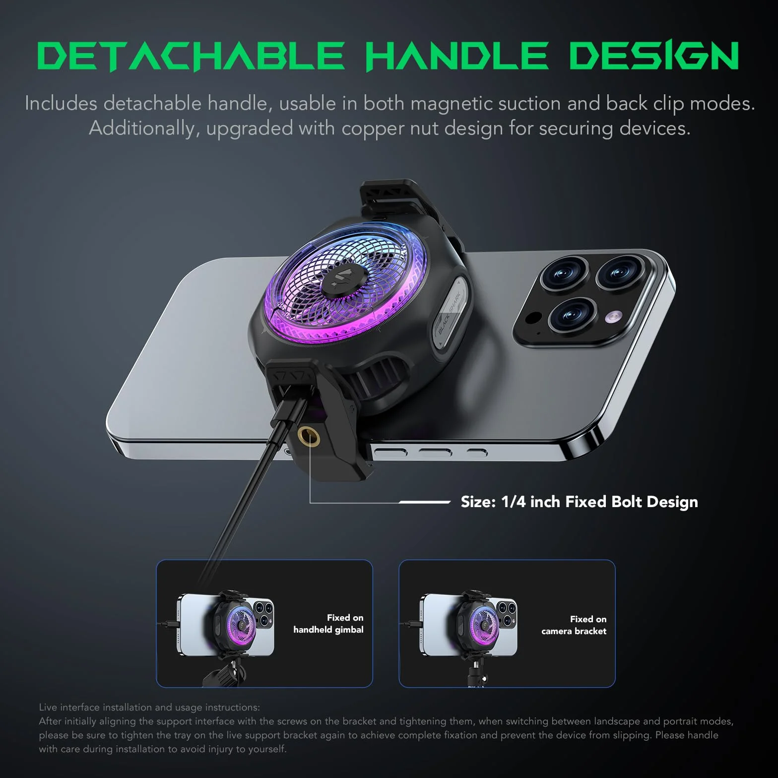 Black Shark Chłodzenie magnetyczne do 4Pro, przenośny wentylator RGB, grzejnik z zdejmowalnym uchwytem, inteligentne sterowanie