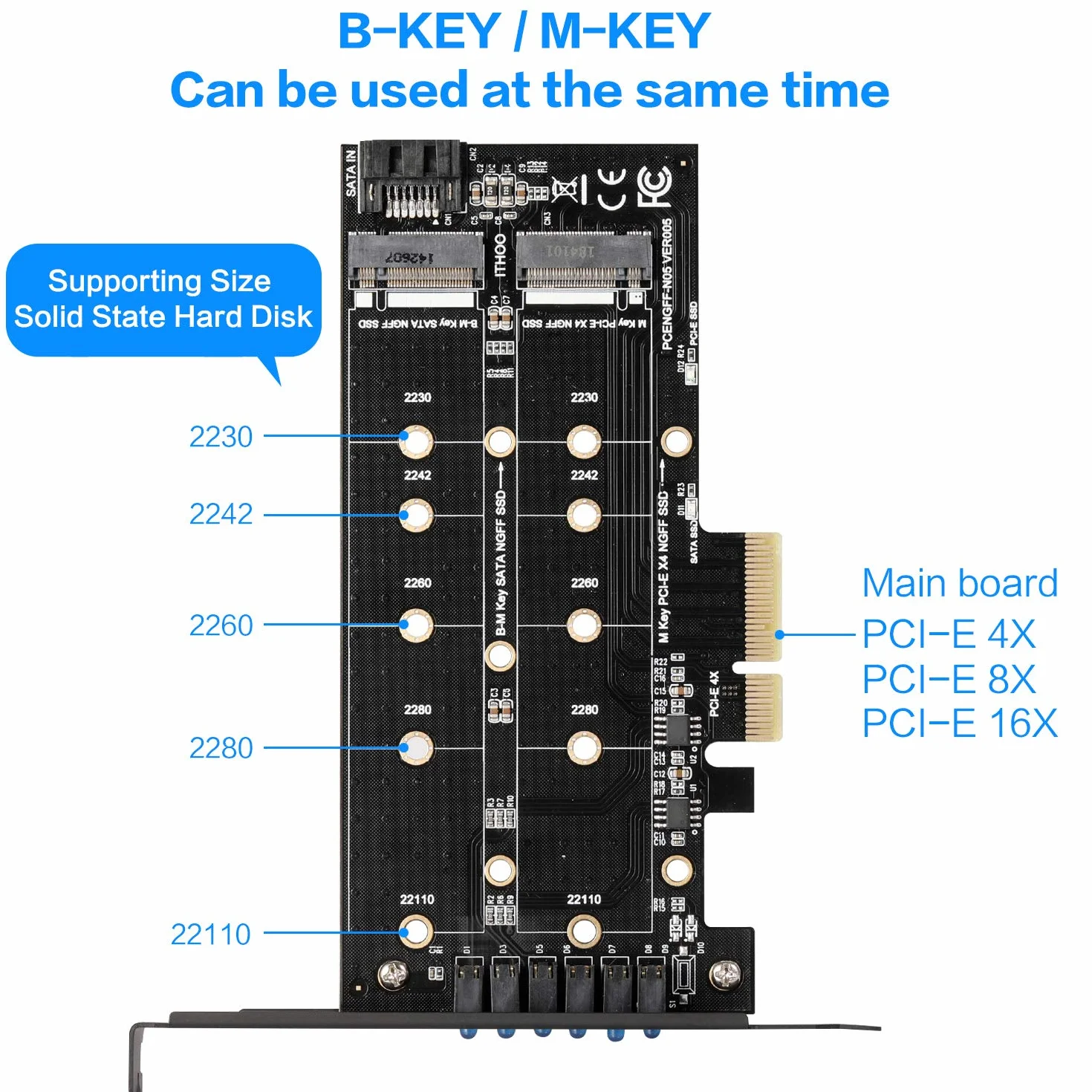 Karta Adaptera M.2 SSD do PCIe 3.0 x4 dla M.2 (Klucz M) i SATA (Klucz B) 22110 2280 2260 2242 2230