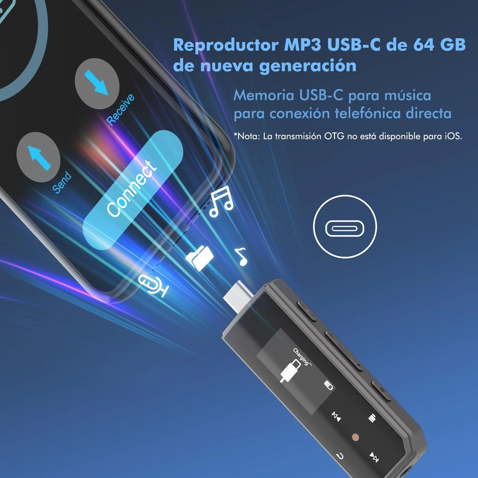 Przenośny odtwarzacz MP3 64 GB Bluetooth 5.3 USB-C z radiem FM