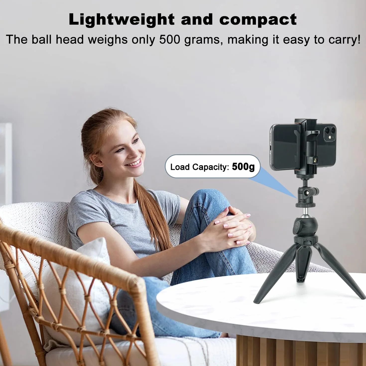 Koolehaoda Adapter do statywu do telefonu komórkowego z uniwersalną obrotową mini głowicą kulową 1/4", obrotowy o 360°, regulowany uchwyt zaciskowy do telefonu komórkowego i smartfona