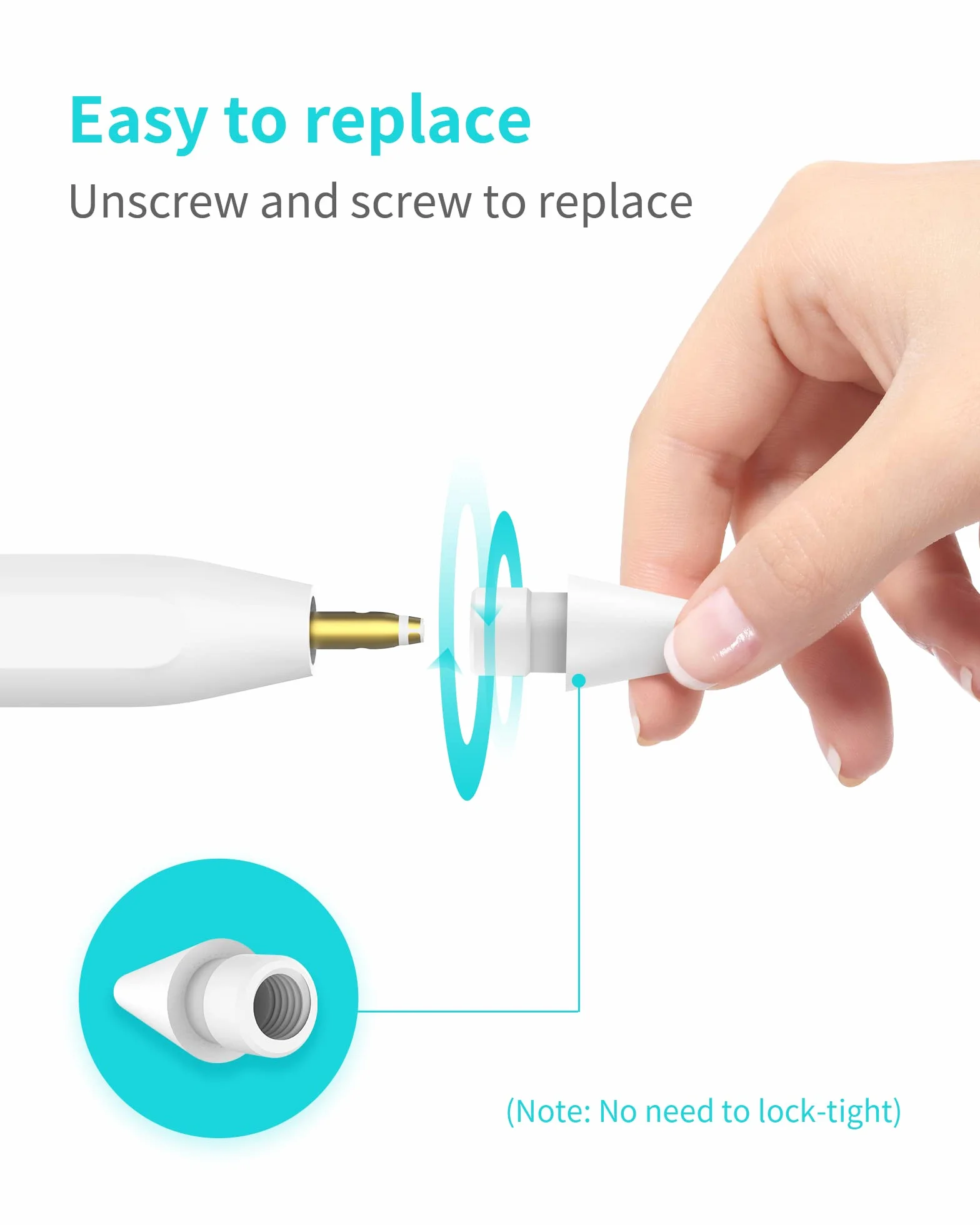 metapen Kompatybilny z Apple Pencil 2 Gen i 1 Gen i Logitech Stylus, Trwałe końcówki do iPada, wysoce czułe końcówki ołówkowe (4 sztuki, białe)