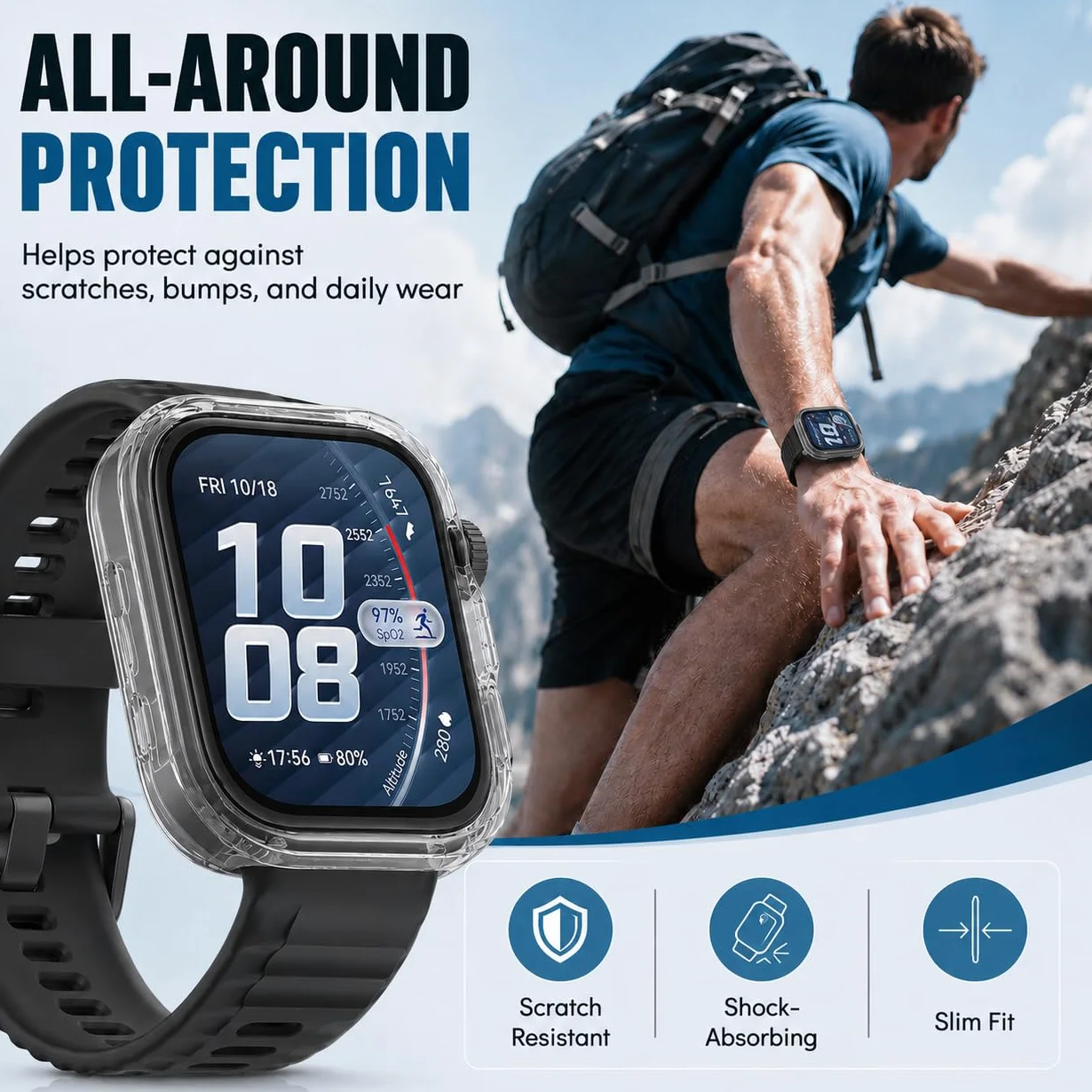 Etui ochronne kompatybilne z Huawei Watch Fit 5 Pro, z elastycznym TPU o wysokiej przejrzystości, folia ochronna na wyświetlacz [pełna ochrona], odporne na zarysowania i uderzenia etui