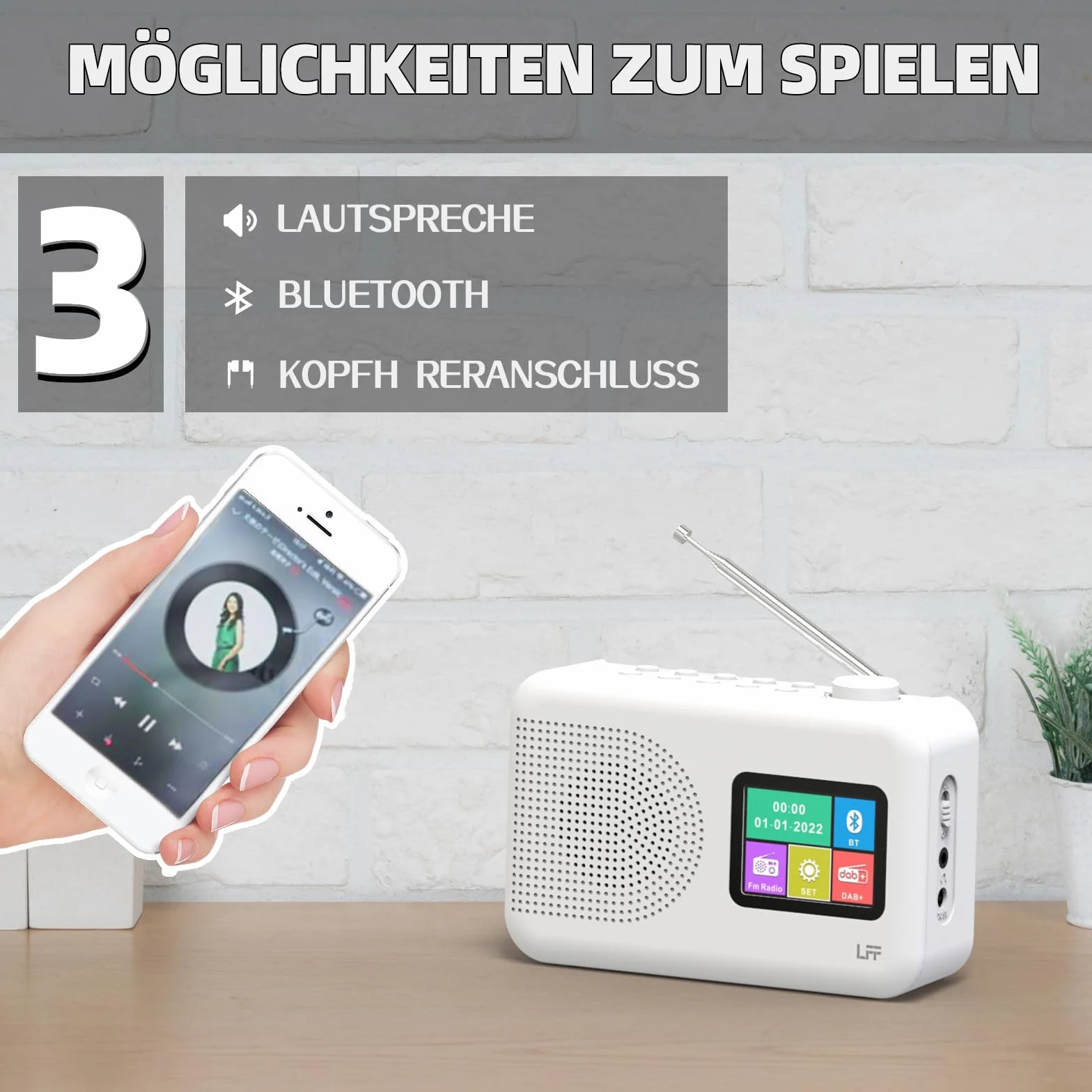 Radio Cyfrowe DAB Plus FM Bluetooth Małe z Kolorowym Wyświetlaczem Zasilanie Kablowe Bateryjne