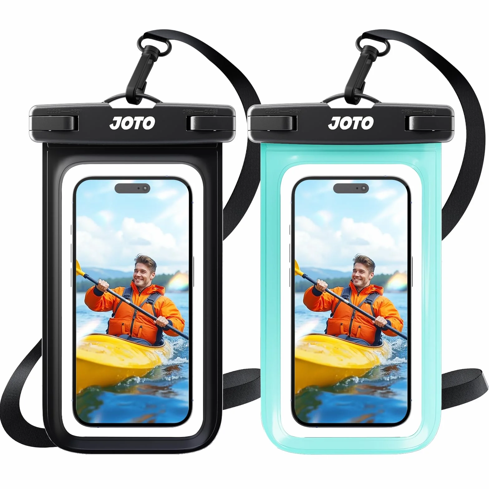 JOTO Wodoszczelne etui na telefon komórkowy, IPX8, wodoszczelne etui na telefon komórkowy do iPhone 15 14 13 12 11Pro Max Plus Galaxy S23 S22 do 7 cali, czarne/zielone