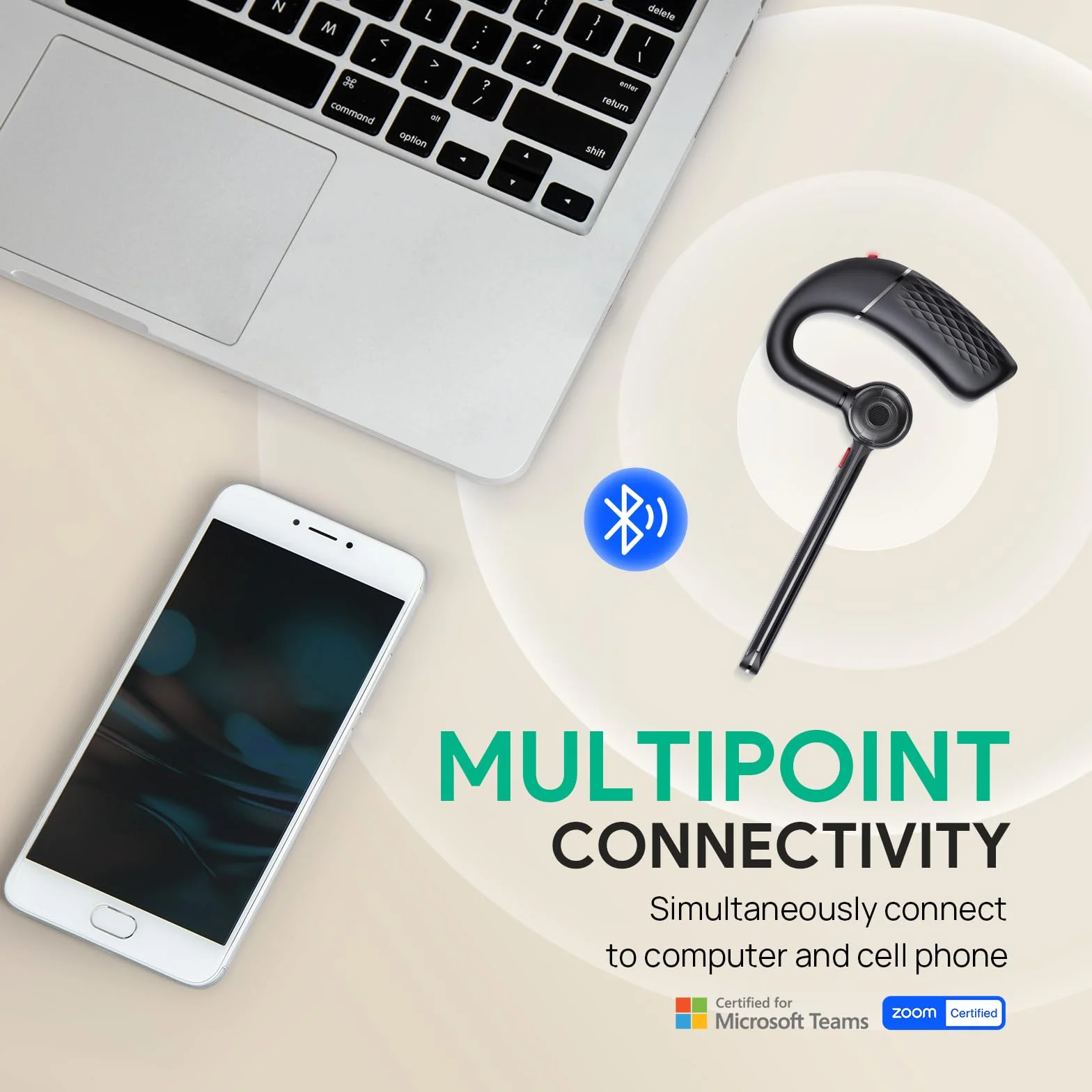 Yealink BH71 Lite Zestaw słuchawkowy Bluetooth, bezprzewodowe słuchawki z 4 mikrofonami z funkcją redukcji szumów, 10H czasu rozmowy, regulowany haczyk na ucho, słuchawki Bluetooth do telefonu