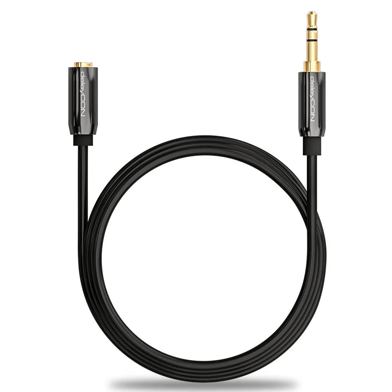 deleyCON 1,5m Przedłużacz Audio Stereo - Jack 3,5 mm Gniazdo na Wtyk - Kabel AUX Stereo z Metalową Wtyczką do Głośników i Słuchawek - Czarny