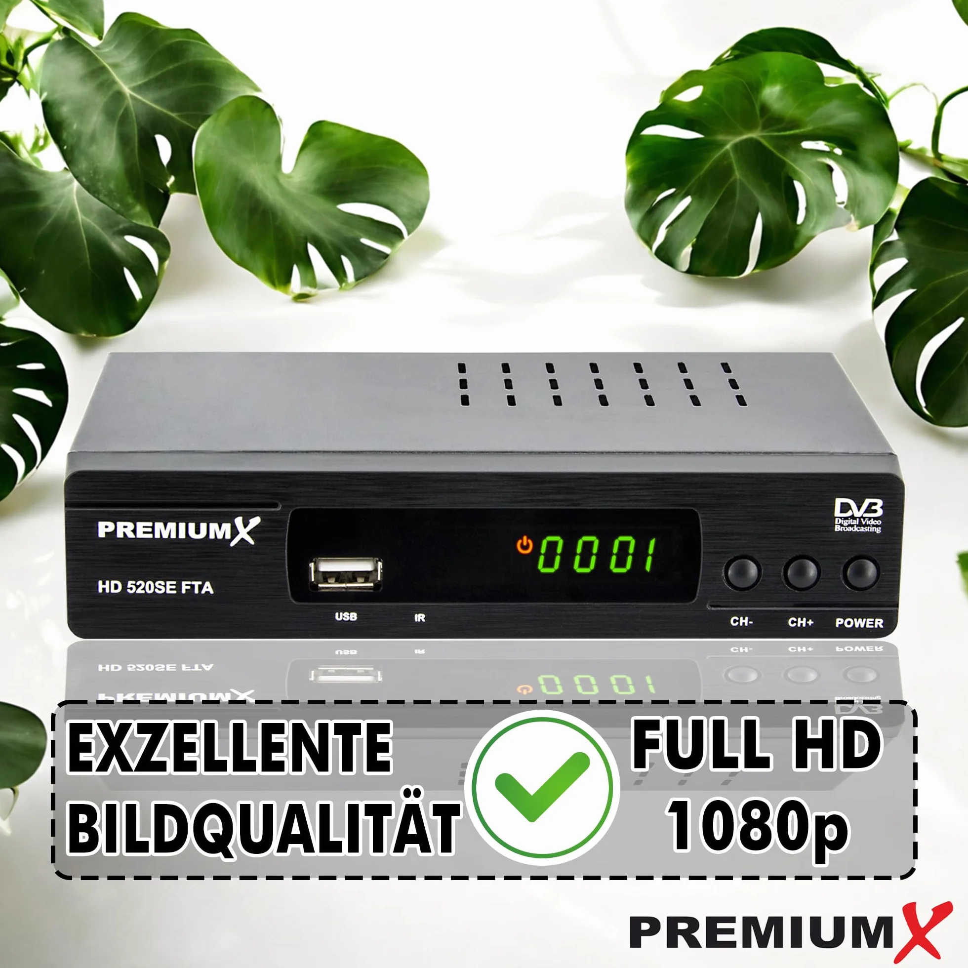 PremiumX odbiornik satelitarny HD 520SE FTA Digital SAT, DVB-S2 FullHD HDMI SCART 2 X USB odtwarzacz multimedialny, Astra Hotbird wstępnie zaprogramowany