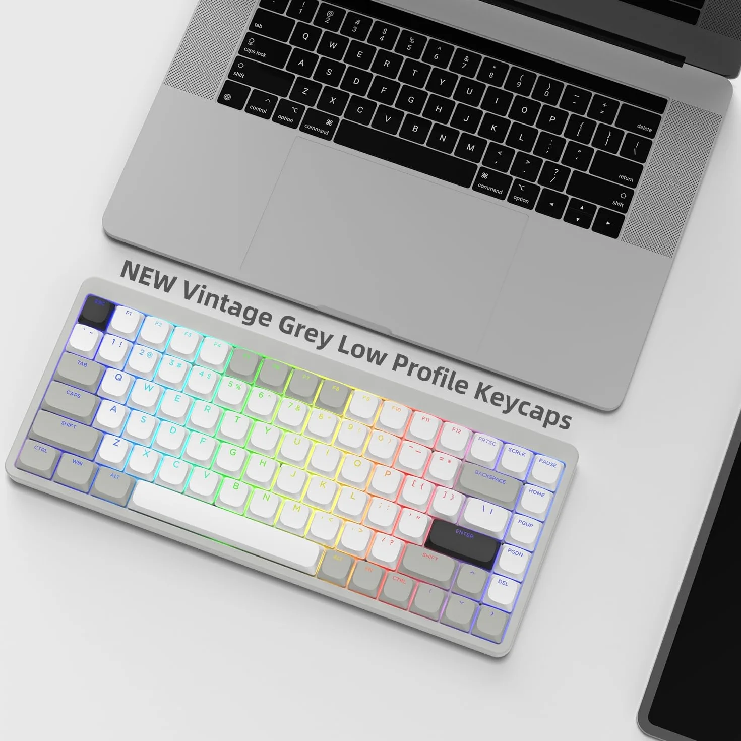 Low Profile Keycaps 143, PBT nakładki na klawisze Shine Through, klawisze do ANSI US 60% 65% 75% 80% 100% Cherry Gateron MX przełącznik klawiatura mechaniczna, szary/biały (ISO nieobsługiwany)