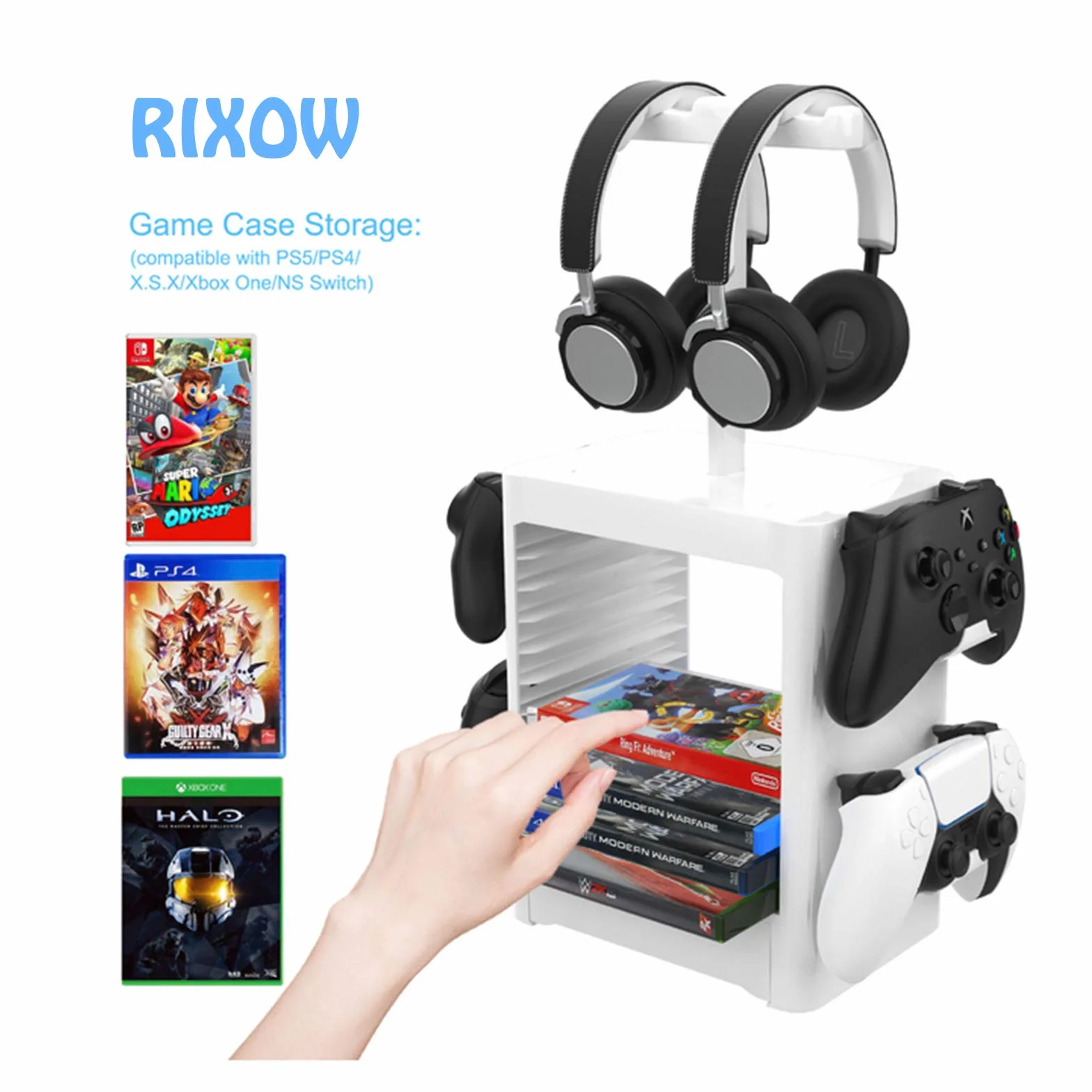 Stojak do przechowywania na PS5, organizator dysków, na 10 gier, 4 kontrolery 2 słuchawki, stojak do przechowywania płyt DVD dla PlayStation 5/4/Slim/Pro