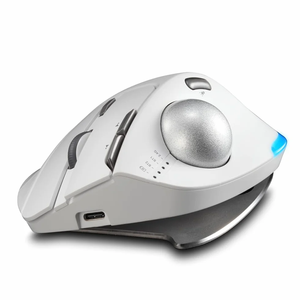 Zelotes Mysz bezprzewodowa z trackball 4800 DPI BT 5.0/3.0 + 2,4G ergonomiczna biała