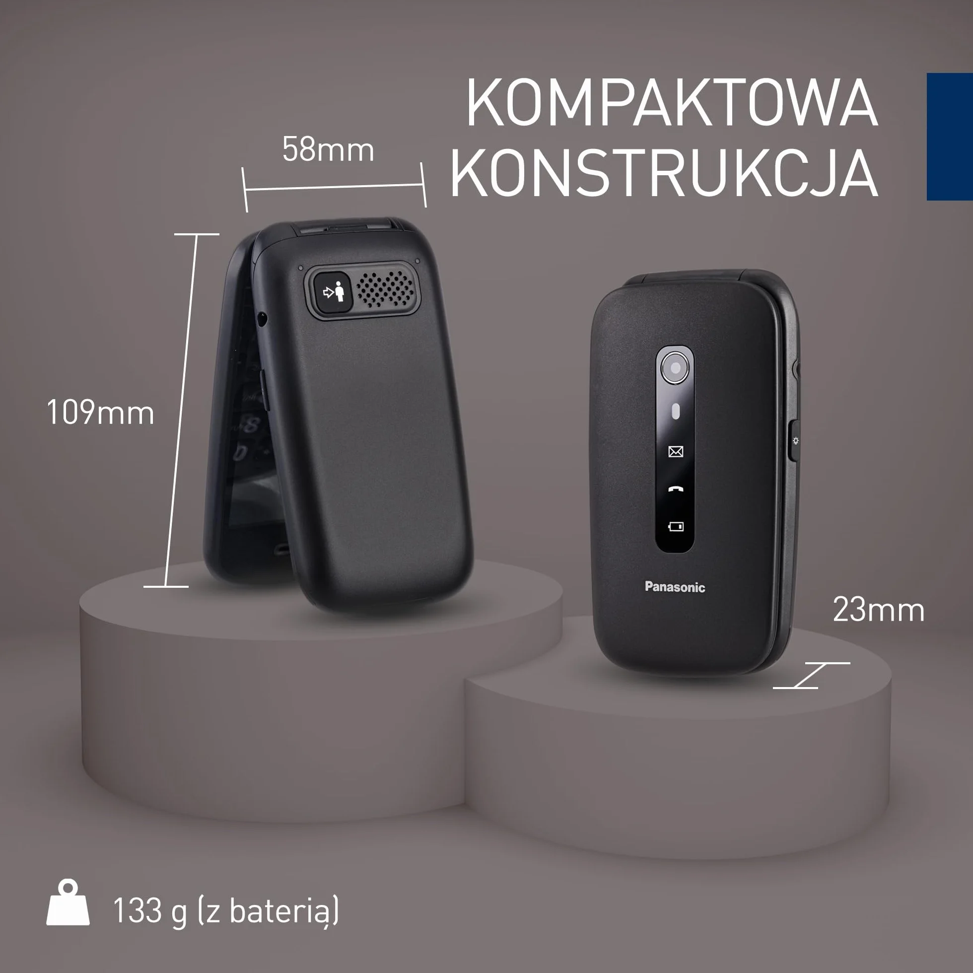 Panasonic KX-TU550 telefon dla seniora z klapką (duży ekran 2,8", aparat 1,2 MP, Clear Voice VoLTE, połączenia priorytetowe, tryb głośnomówiący), czarny