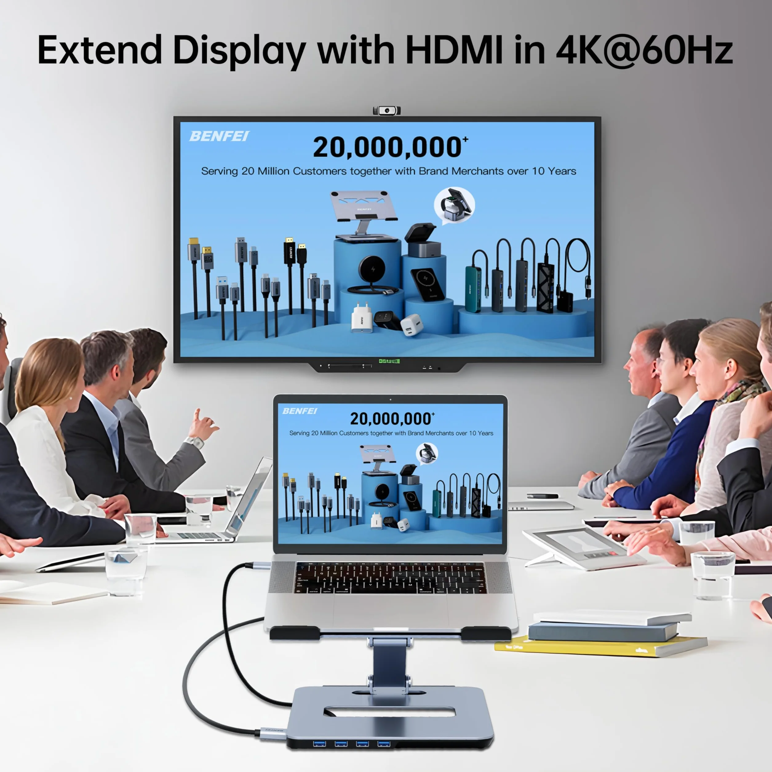 BENFEI Podstawka pod laptopa USB C 6w1 Stacja dokująca HDMI 4K 60 Hz 4xUSB3.0 100W PD