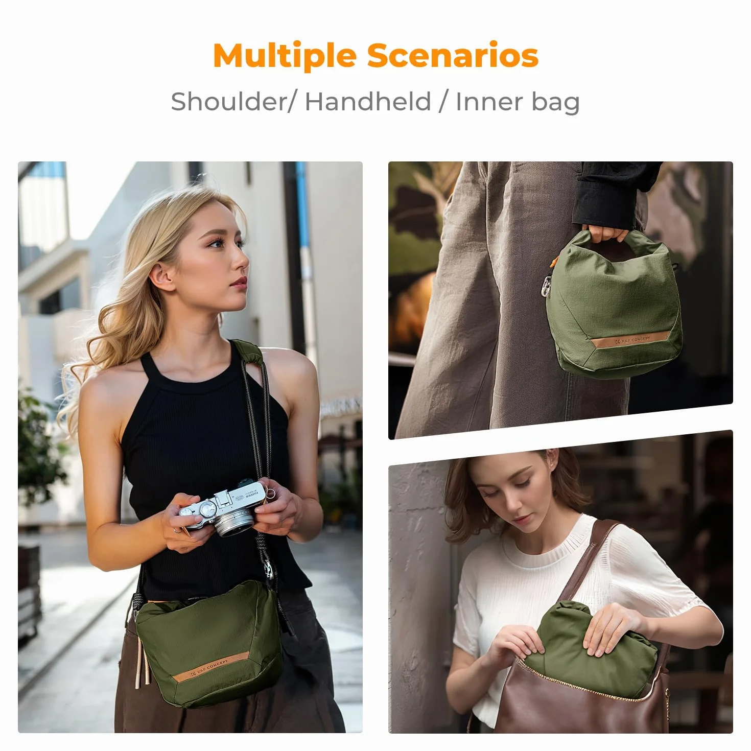 K&F CONCEPT Torba na aparat pomarańczowa zielona 32x10x28 cm ręcznie noszona lekka