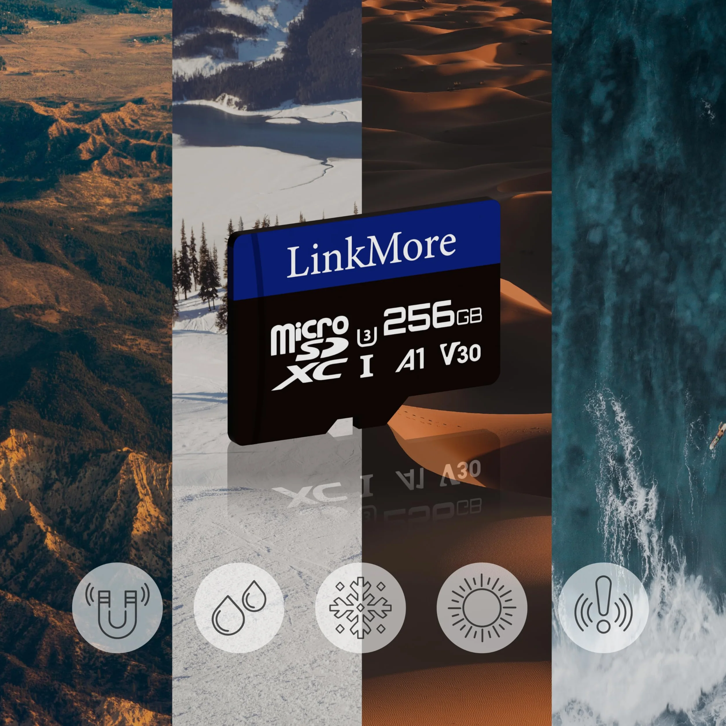 LinkMore microSD 256GB karta pamięci MicroSDXC A1 U3 V30 do 95MB/s z adapterem SD do nagrań 4K