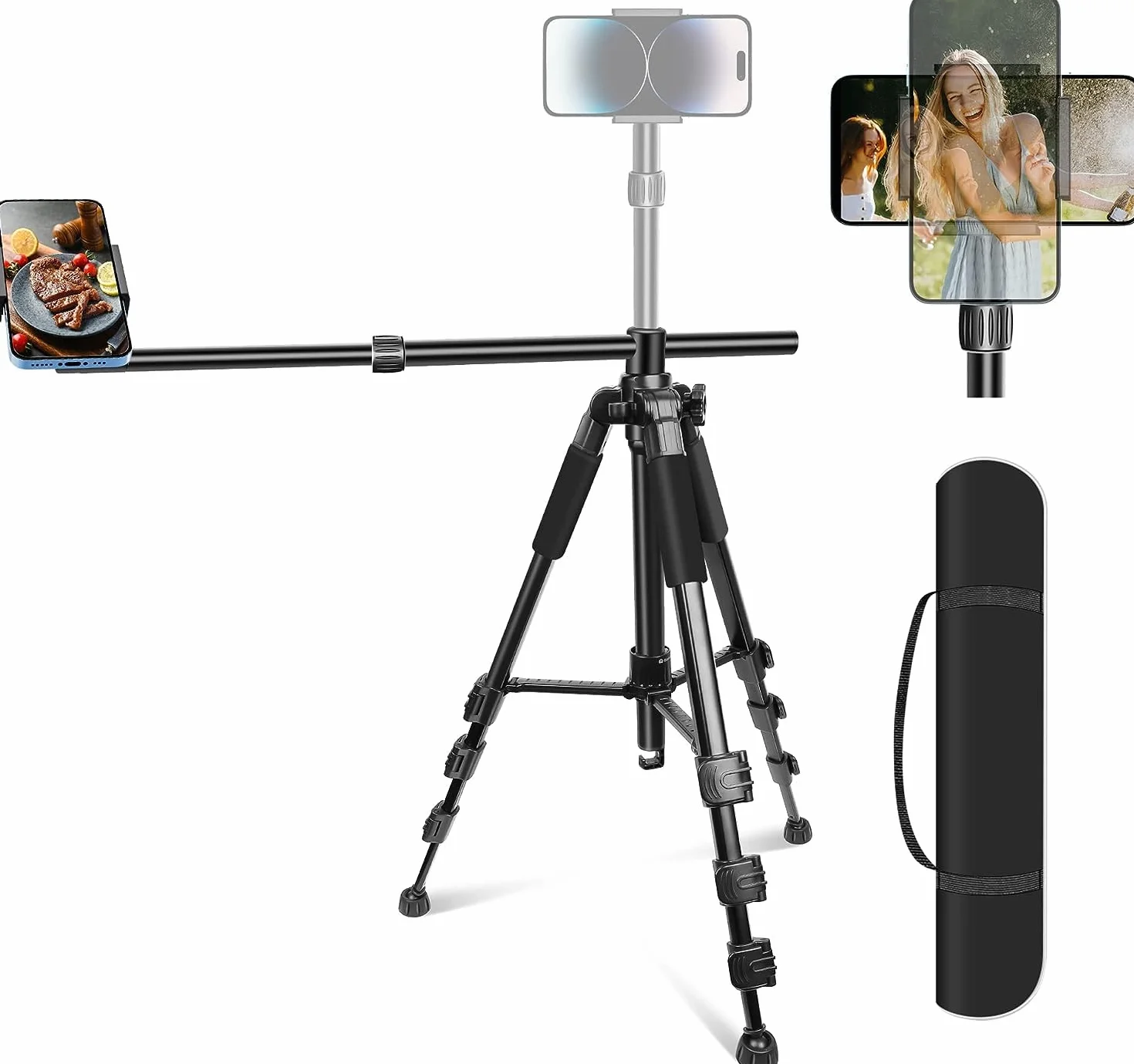 Elitehood Statyw na Telefon 180 cm, Tripod z Regulacją Kąta 360 Stopni, Uchwyt 63 cm