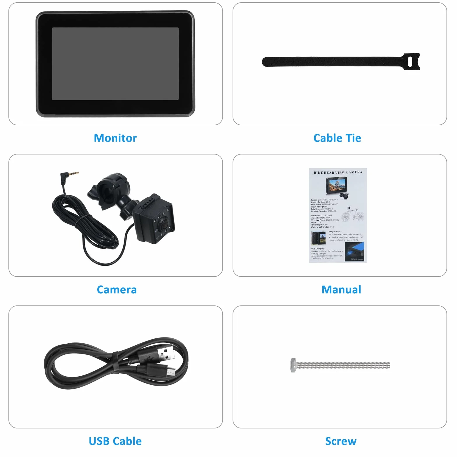 Shkalacar Tylna kamera rowerowa 1080P z monitorem 4,3 cala, 8 diod LED noktowizor