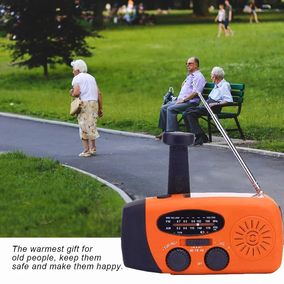 Radio solarne przenośne AM/FM z korbą powerbank 2000 mAh latarka LED na kemping