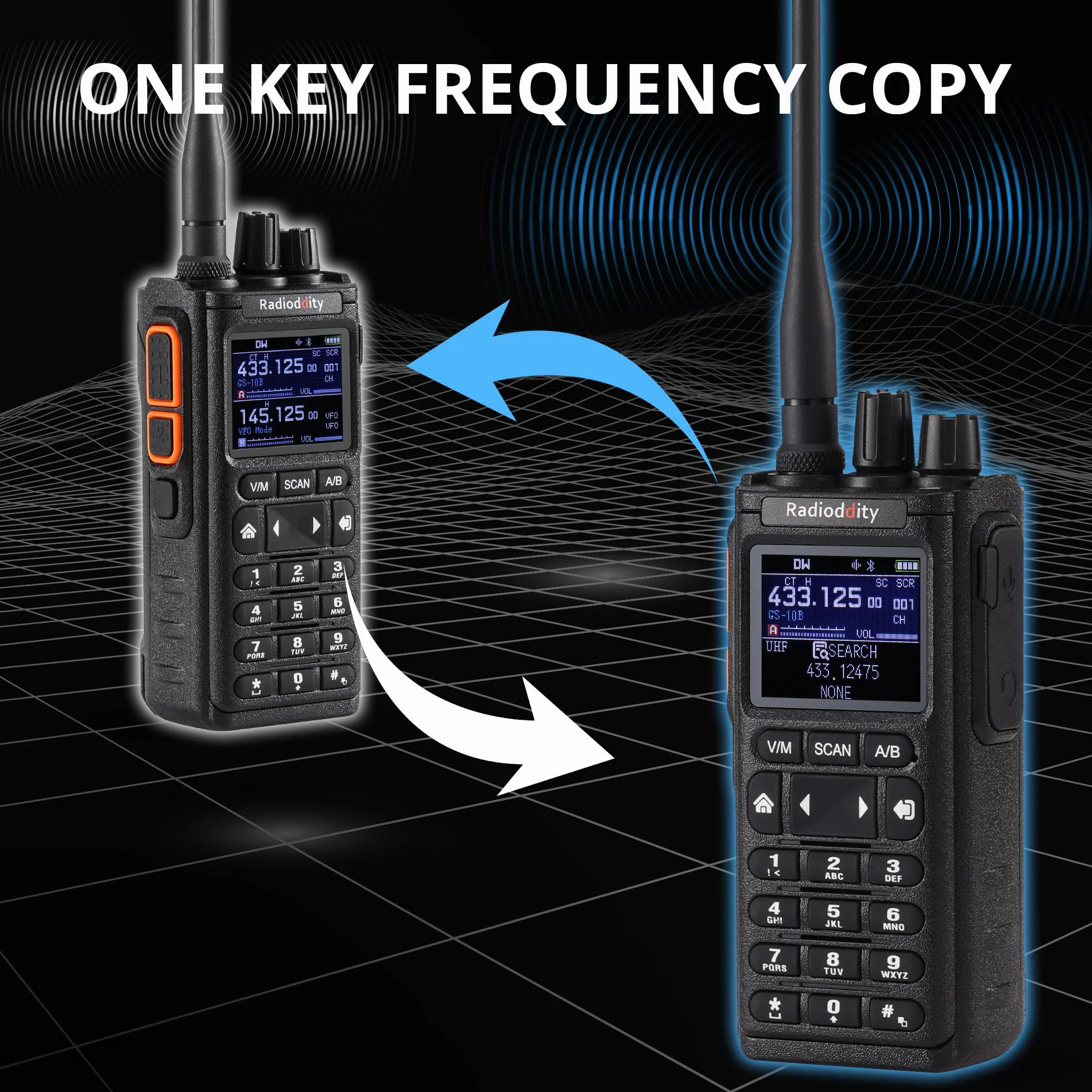 Radioddity GS-10B 10W Radio Ham, Dwukierunkowe na Duży Zasięg z APP Programowalne, UHF/VHF/FM Lotniczy, Dual PTT, Bateria 2500mAh & USB-C, Redukcja Szumów & Synchroniz. Kanałów