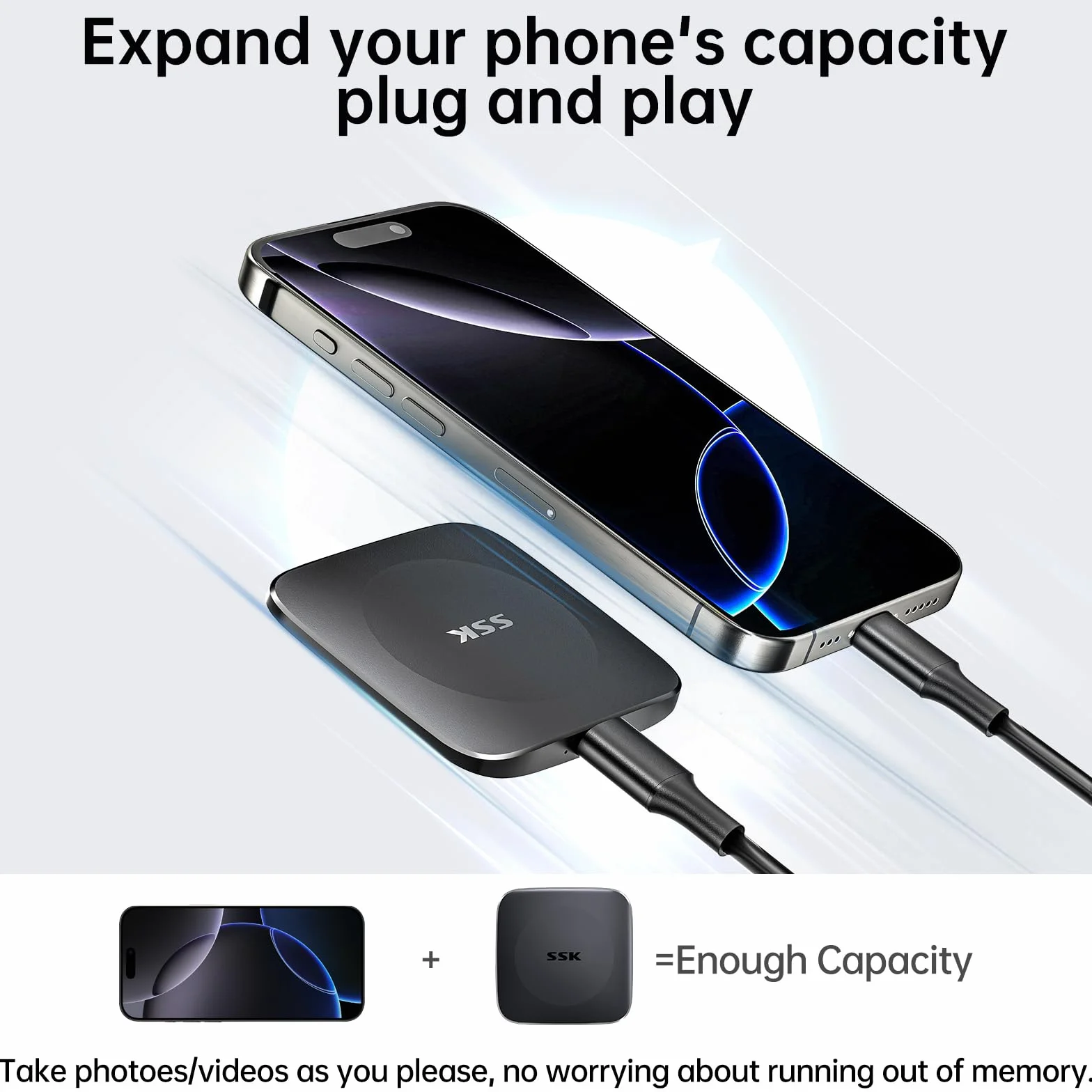 SSK 256GB Portable SSD up to 500MB/s,External Solid State Drive Type-C + USB A Fast External Hard Drive