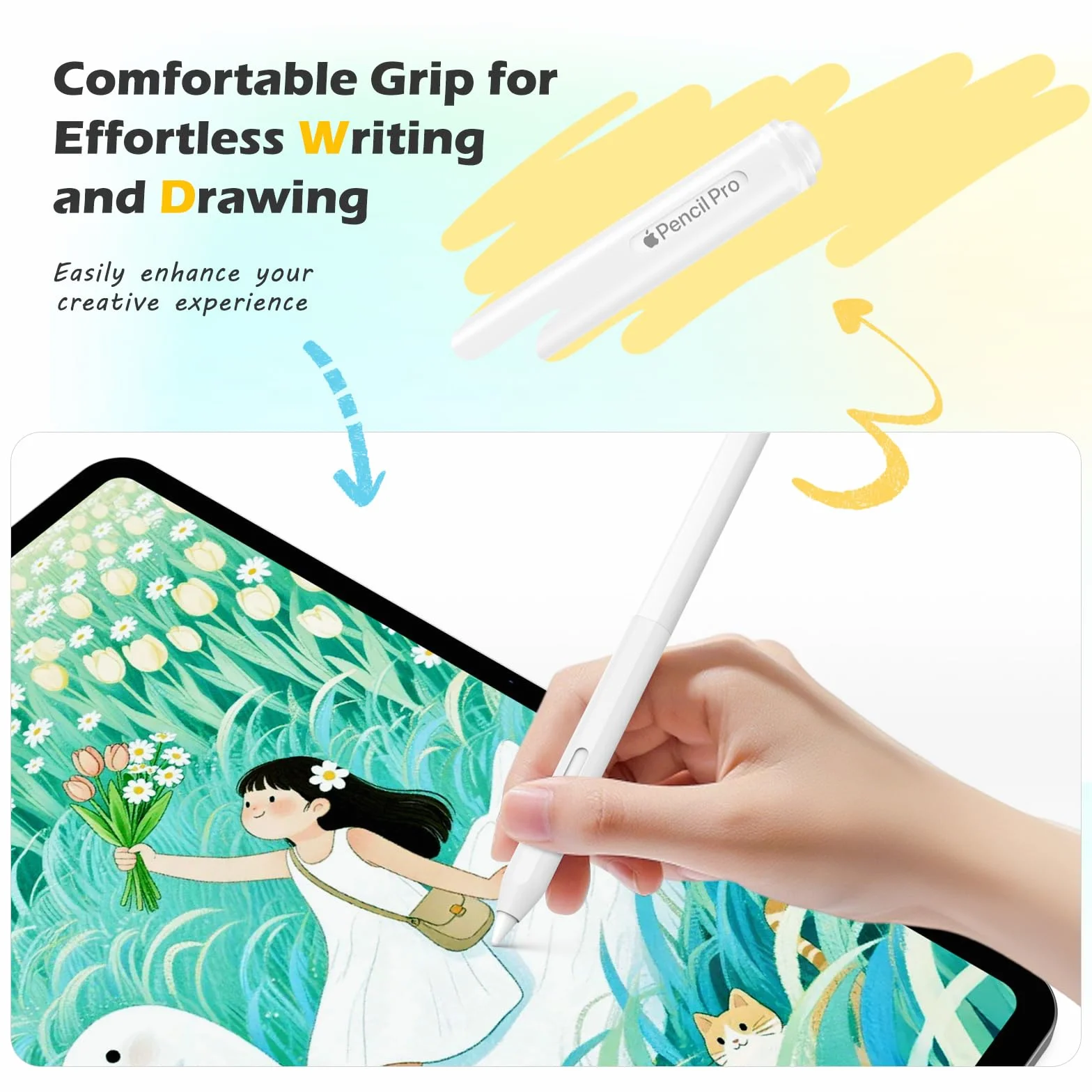 MoKo for Apple Pencil Pro Case, Apple Pencil 2nd Generation Silicone Case, Crystal Clear Case Holder Protective Cover Sleeve Compatible with iPad Pencil Pro and 2nd Generation Only, Crescent White