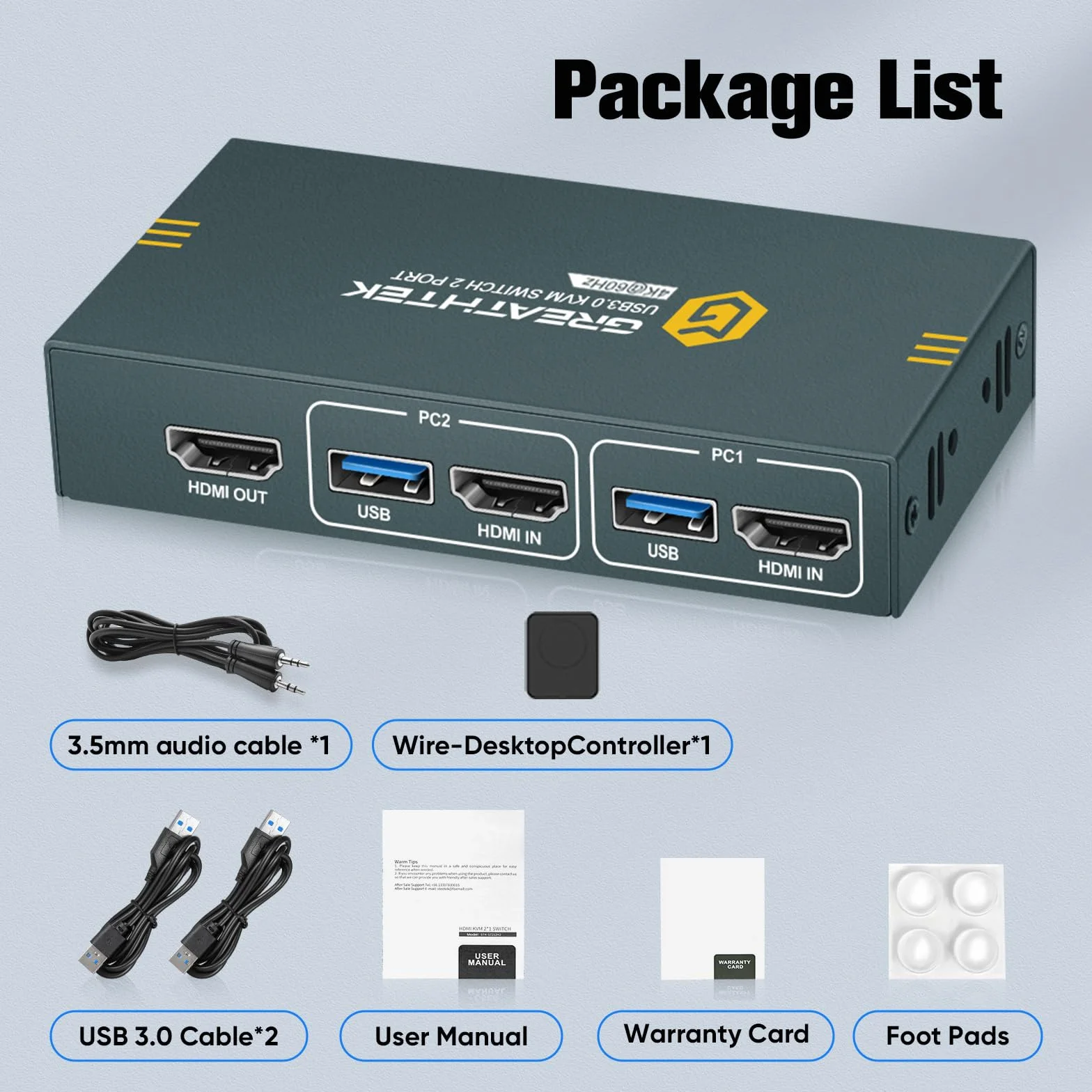 Przełącznik usb 3.0 KVM HDMI 2 porty 4K 60 Hz, przełączniki KVM do 2 monitorów PC, 1 z 3 portami USB 3.0, HDMI2.0, HDCP2.2, obsługa funkcji EDID, w zestawie 2 kable