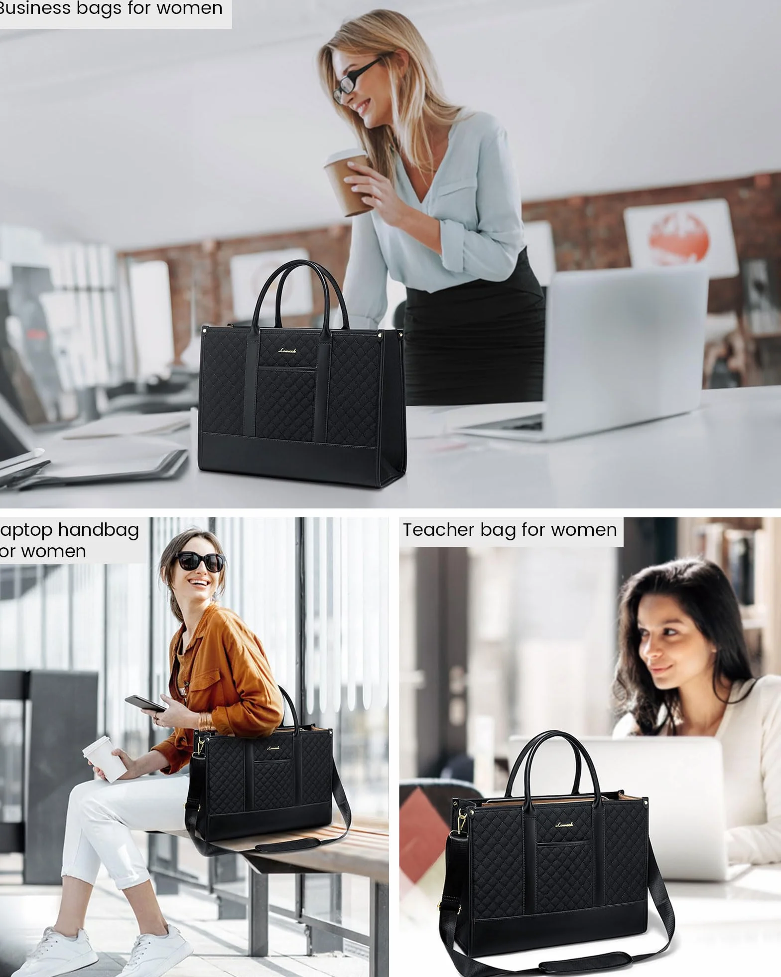 LOVEVOOK Wodoodporna Torba na Laptopa Damska Duża Tote Biznesowa