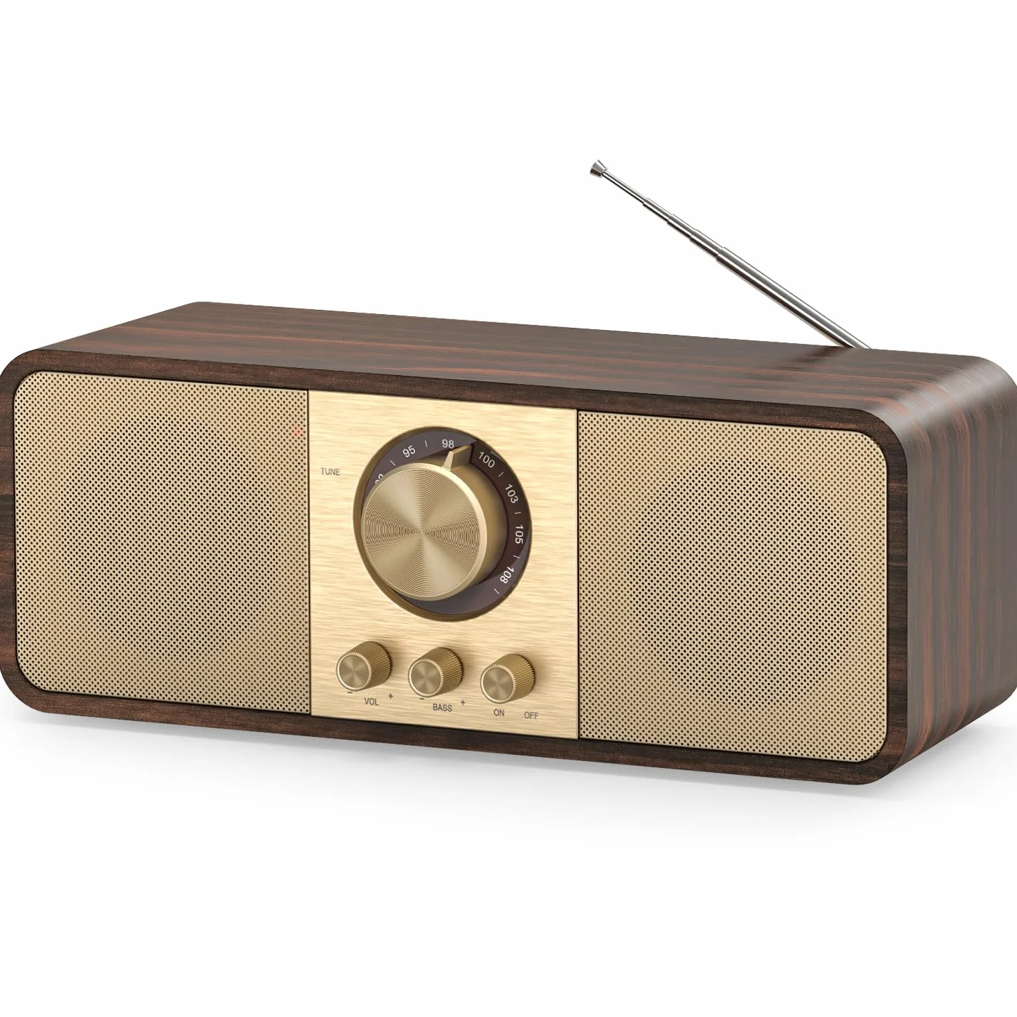 Radio Nostalgia, Radios Retro z Bluetooth i kartą TF, Zasilane Baterią 3000 mAH, z głośnikami Niskotonowymi 2 x 8 W, Radios Retro z AUX/USB, Radio do Kuchni/Sypialni/Biura