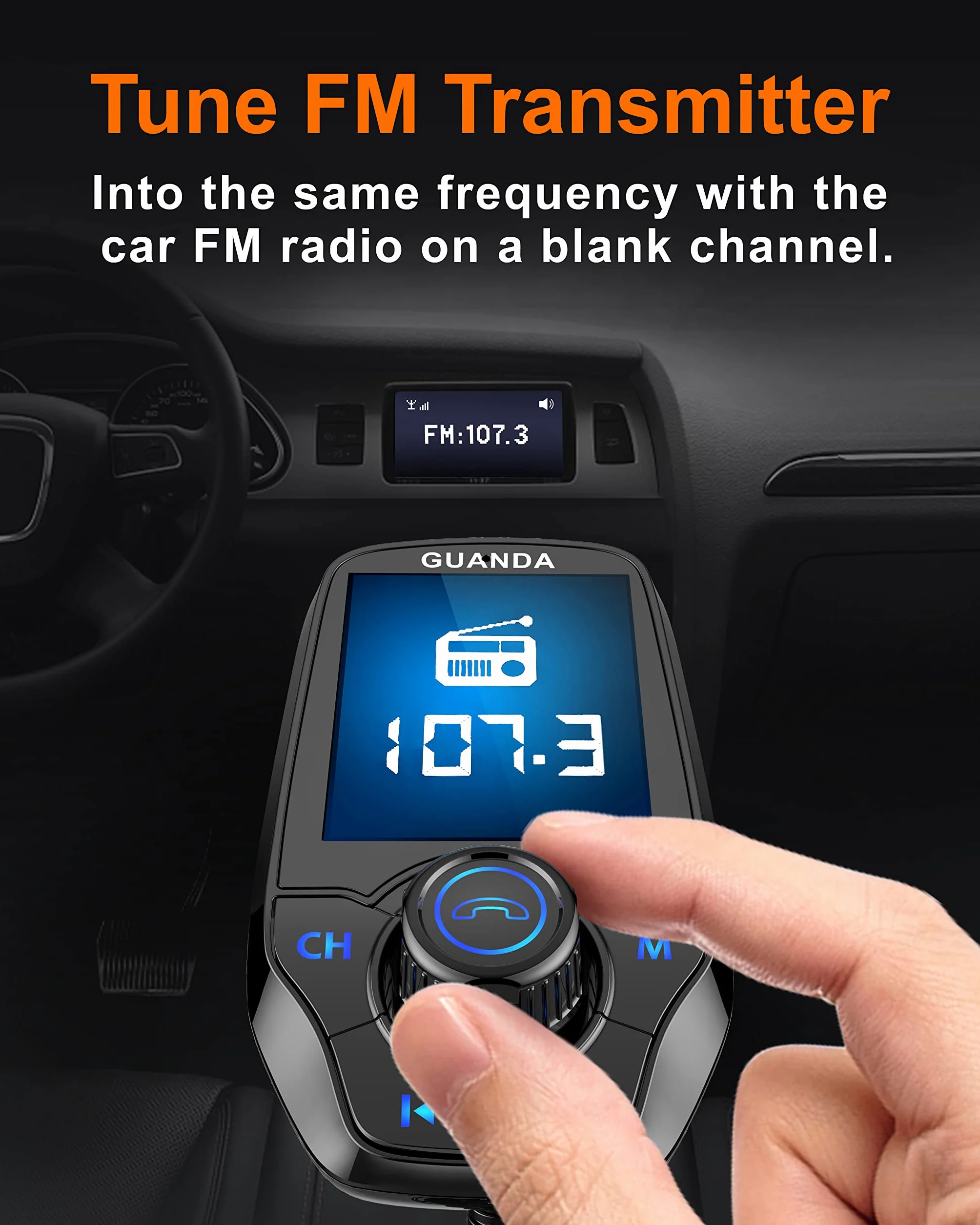 Bluetooth FM Transmitter for Car, 4-in-1 MP3 Player with 1.8" Display, AUX, 3 USB Ports, QC3.0, Handsfree Call, SD/TF Card